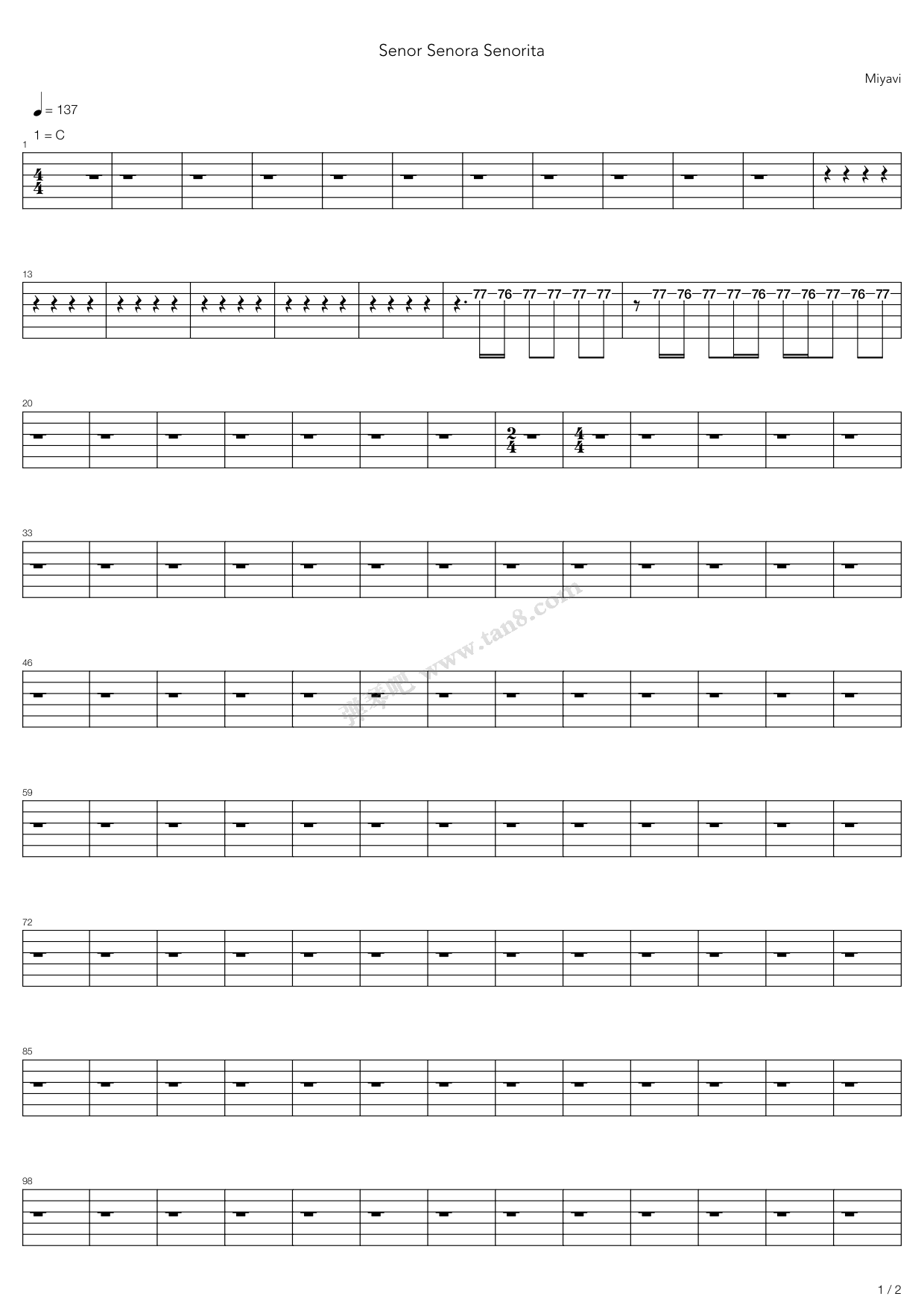 《senor senora senorita》,雅-miyavi-(六线谱 吉他谱吉他谱 第5页
