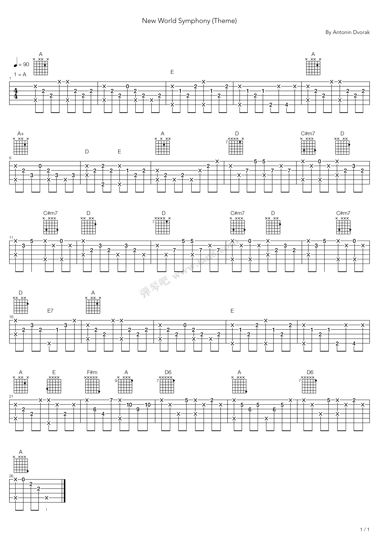 《going home》,antonín dvo?ák(六线谱 吉他谱吉他谱 第1页