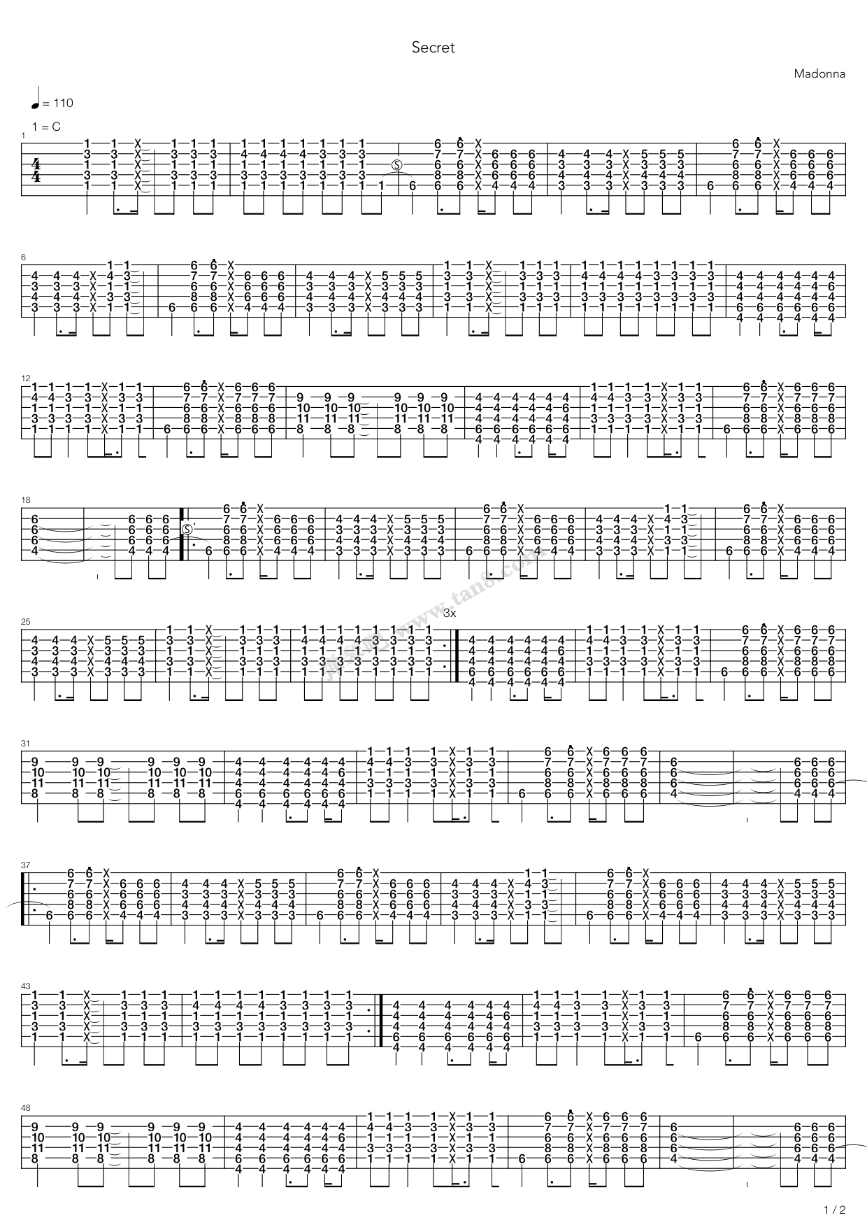 《secret》,madonna(六线谱 吉他谱吉他谱 第1页