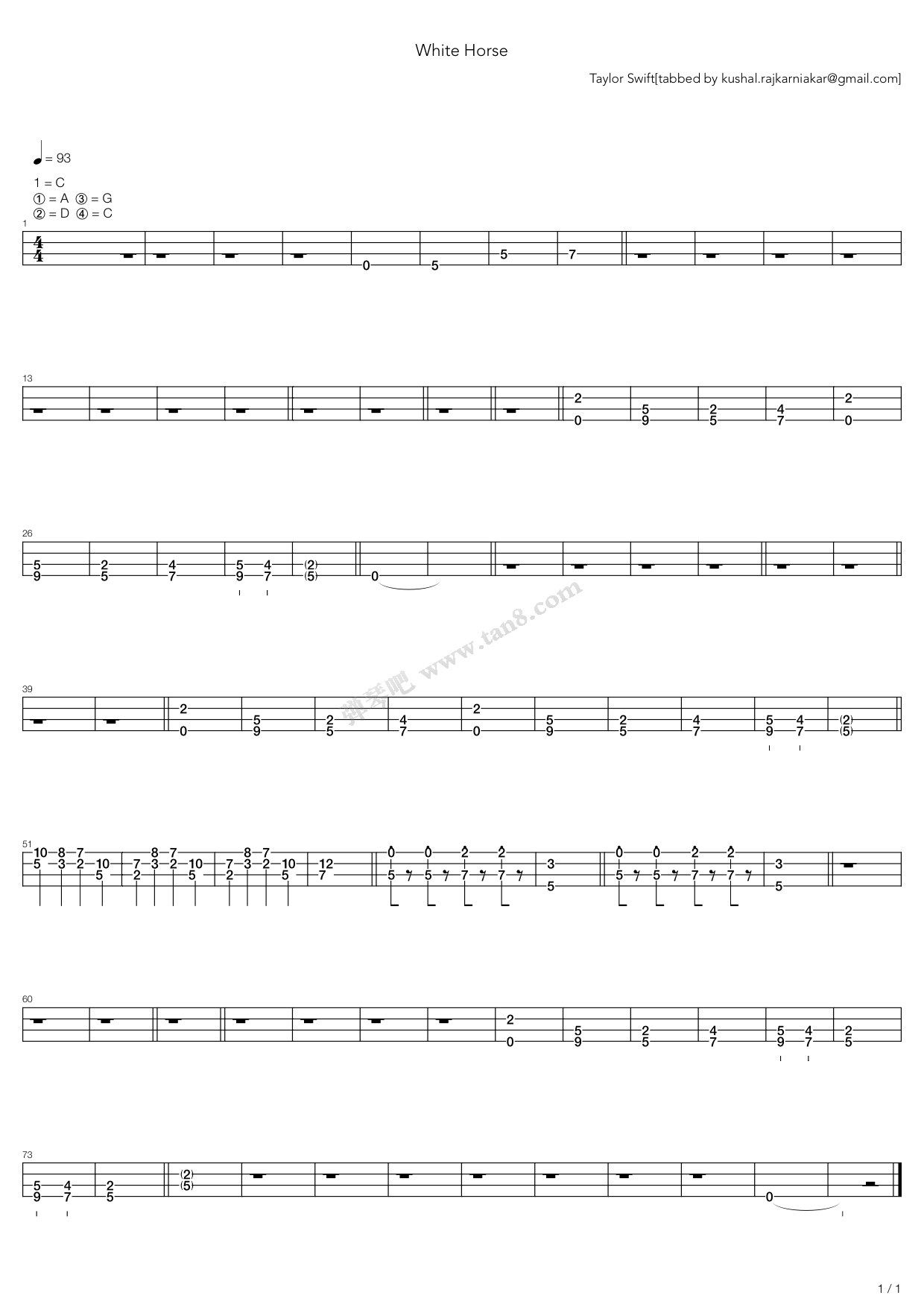 white horse acoustic 吉他谱-虫虫吉他谱免费下载