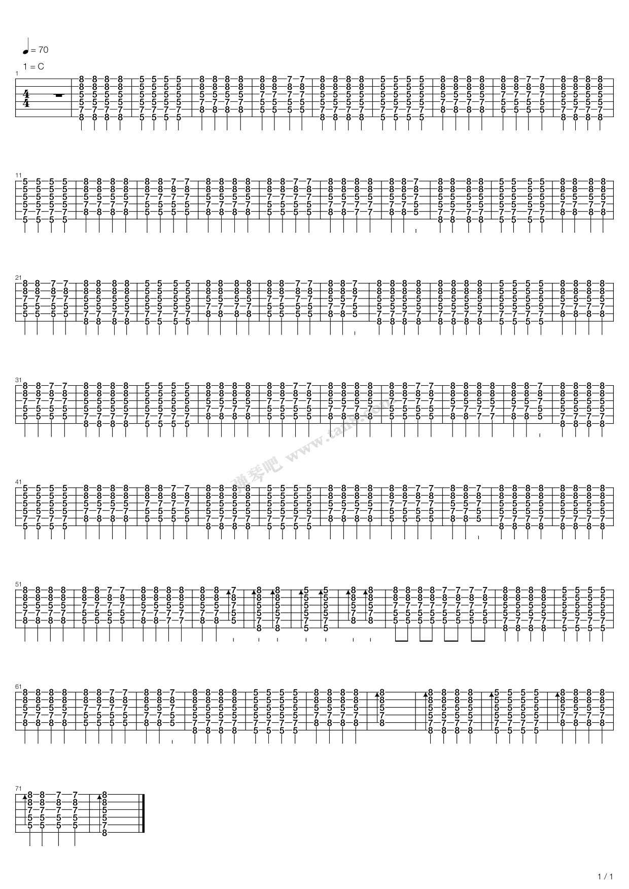 《tim mcgraw》,taylor swift(六线谱 吉他谱吉他谱 第1页