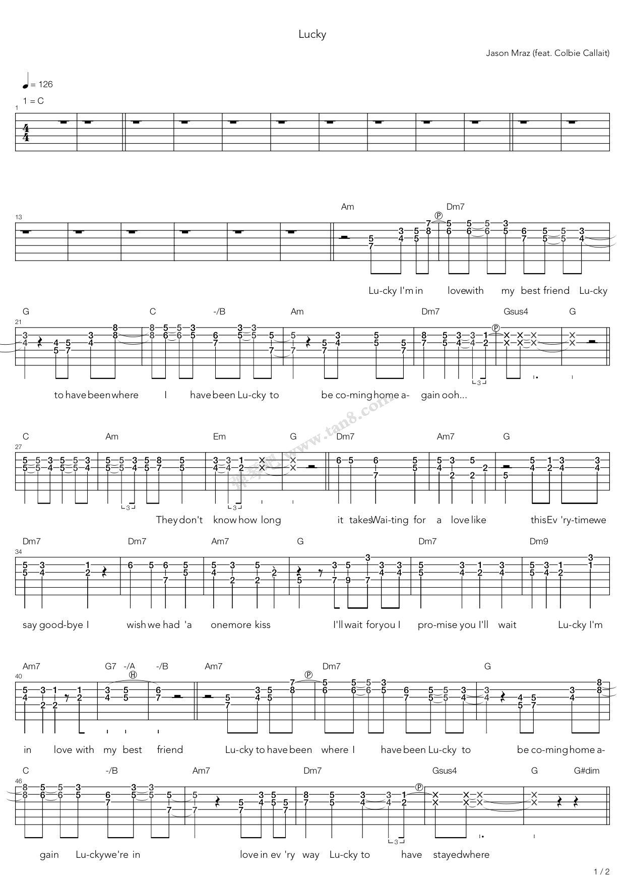 Punk - Get Lucky sheet music for guitar (tablature) (PDF)
