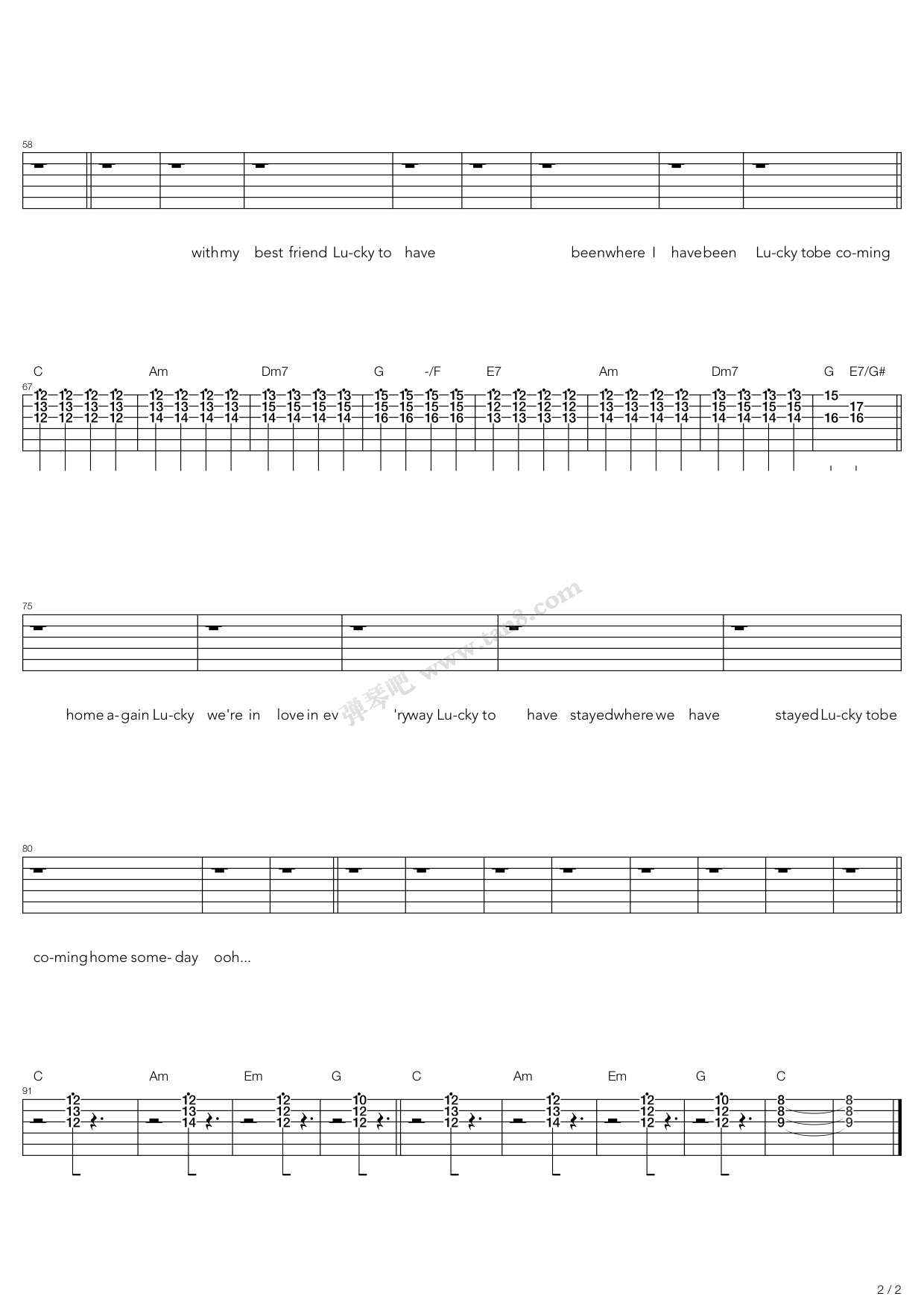 Lucky (Really Easy Guitar) - Print Sheet Music Now