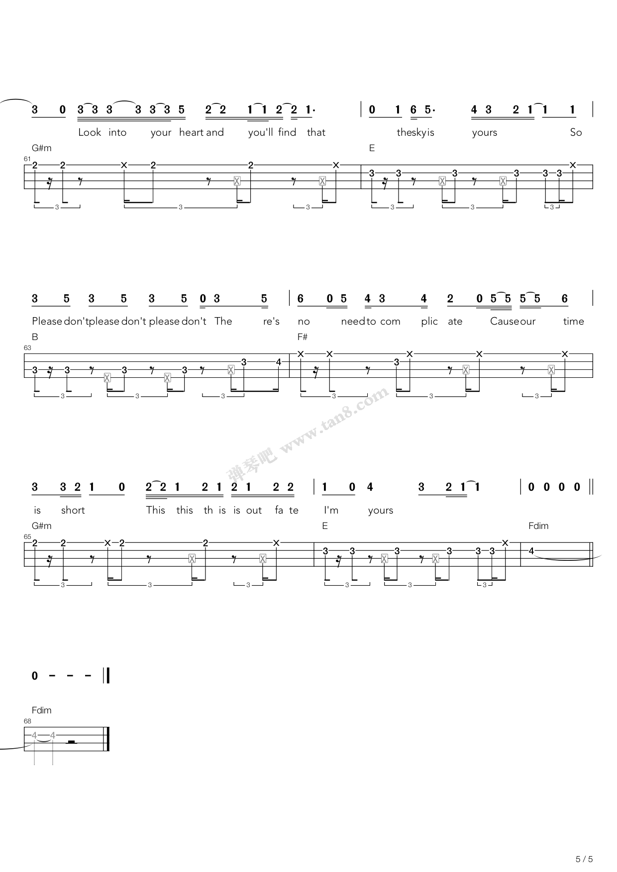 imyours尤克里里弹唱谱