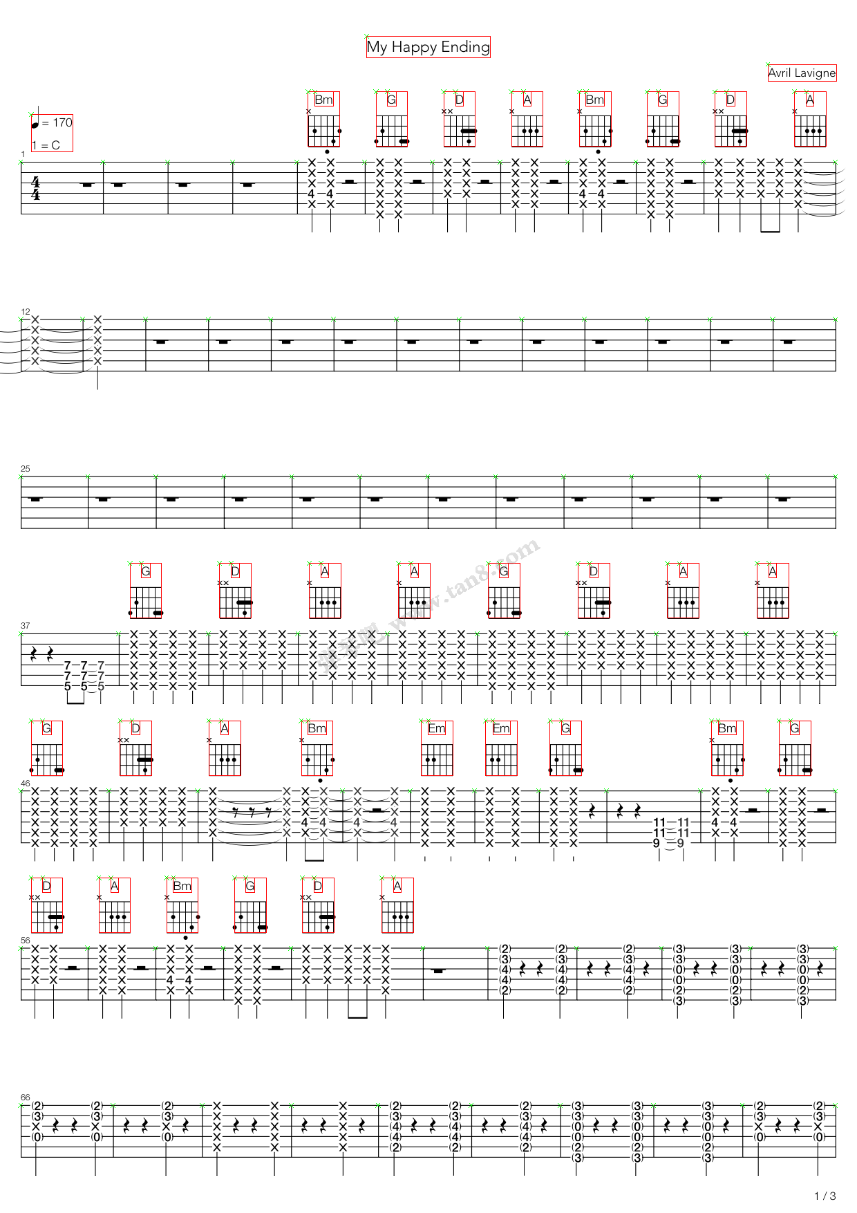 《my happy ending》,avril lavigne(六线谱 吉他谱吉他谱 第4页