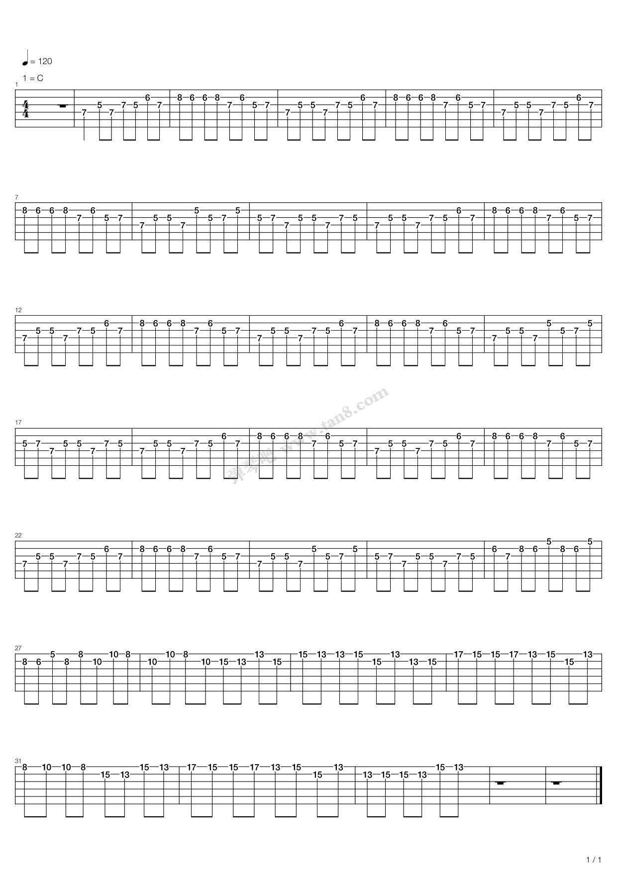 《不》,痛苦的信仰(六线谱 吉他谱吉他谱 第1页