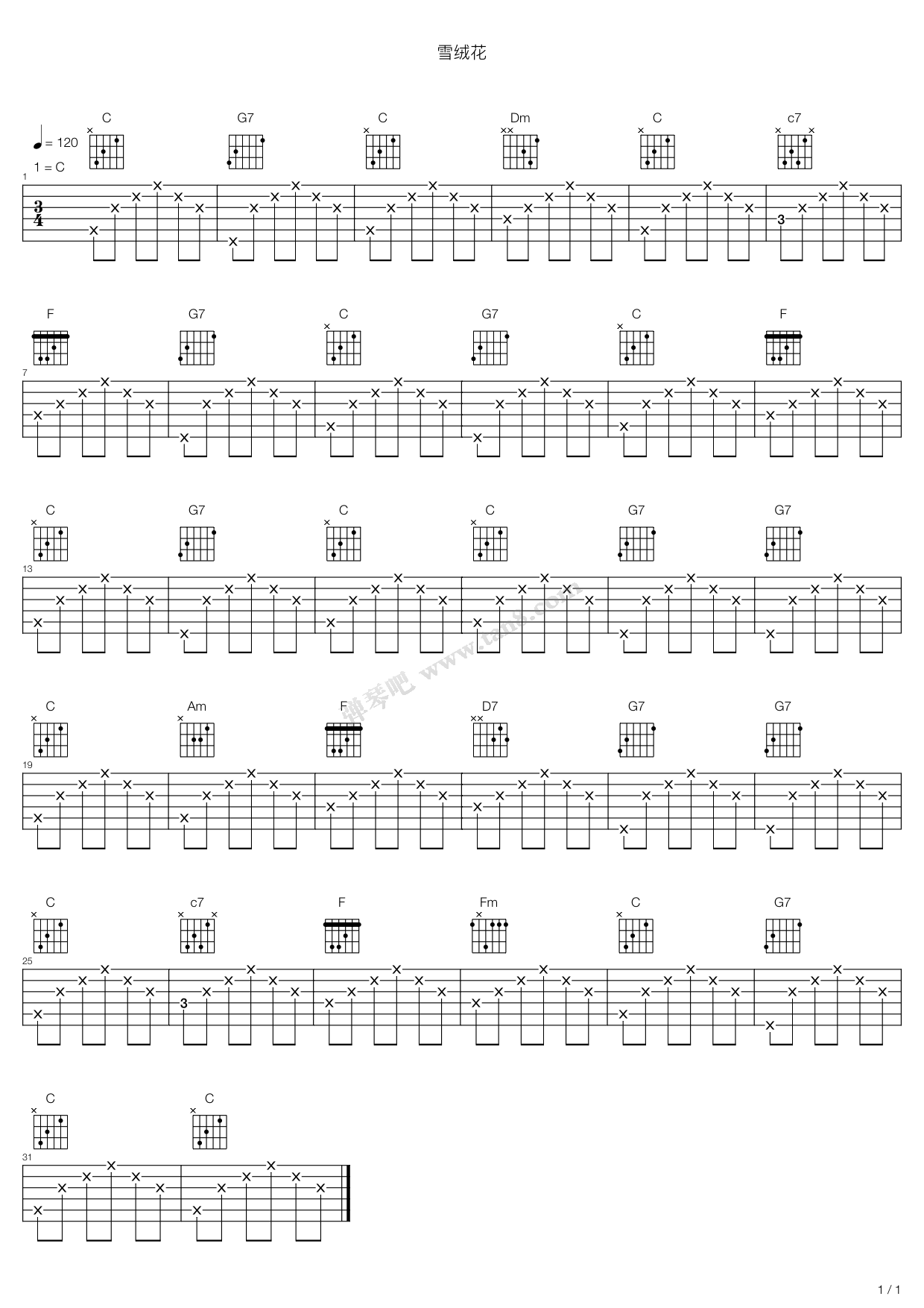 《音乐之声 - 雪绒花》,原声带(六线谱 吉他谱吉他谱 第1页