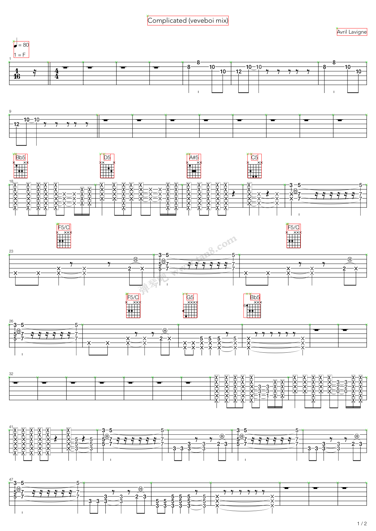 complicated 吉他谱-虫虫吉他谱免费下载