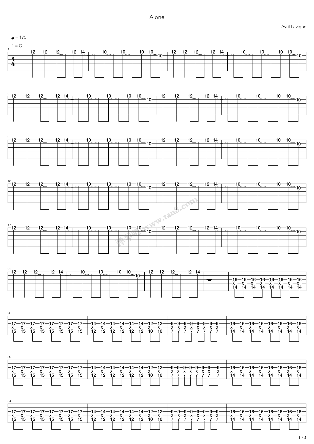 alone 吉他谱-虫虫吉他谱免费下载