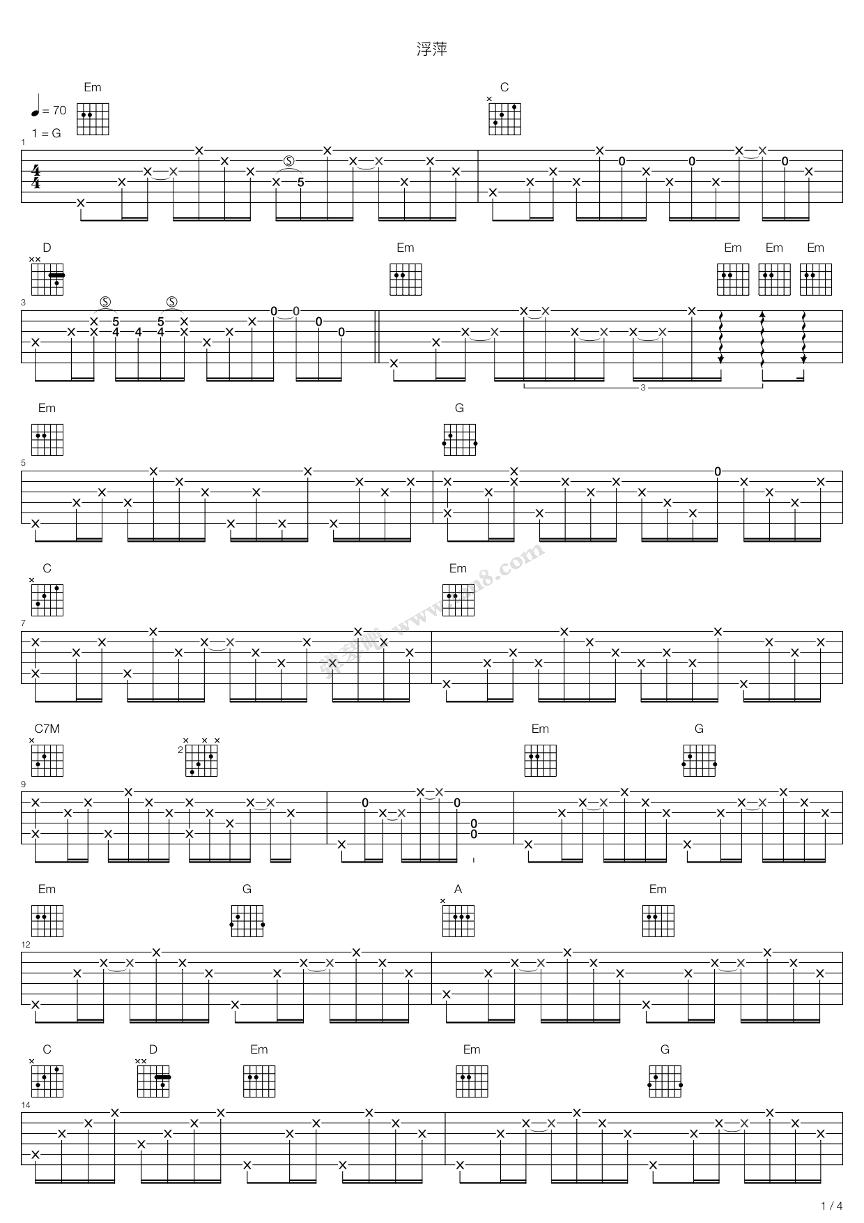浮萍 吉他谱-虫虫吉他谱免费下载