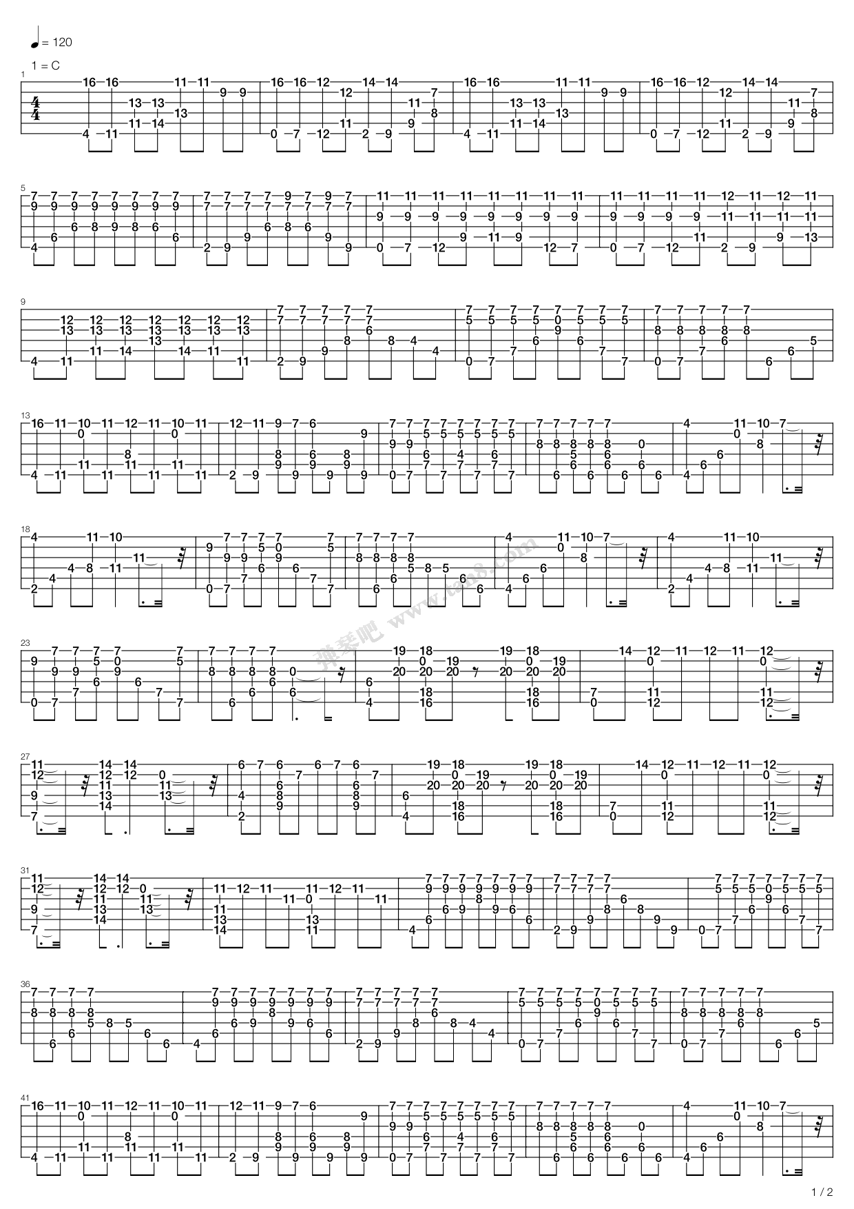 《poker face》,lady gaga(六线谱 吉他谱吉他谱 第1页