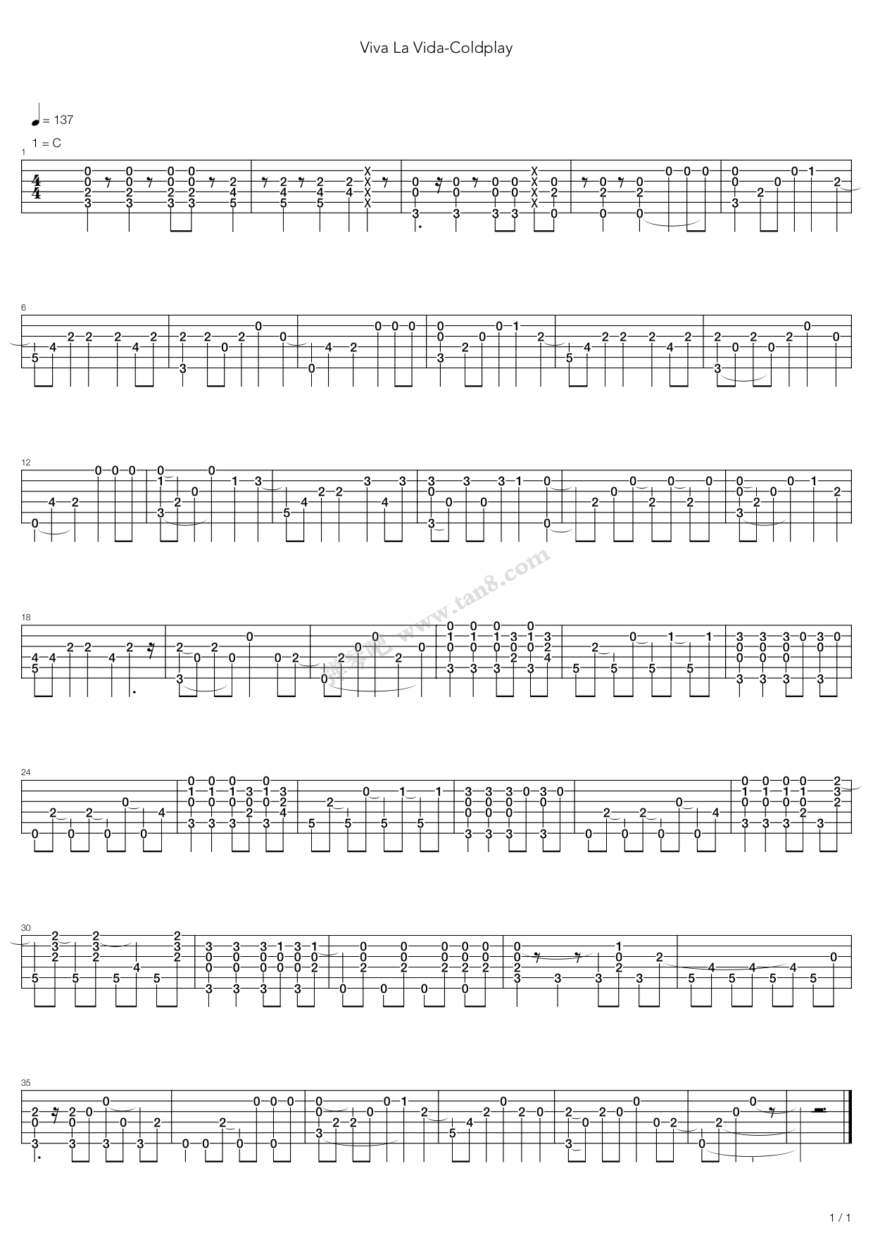 《viva la vida》,coldplay(六线谱 吉他谱吉他谱 第1页