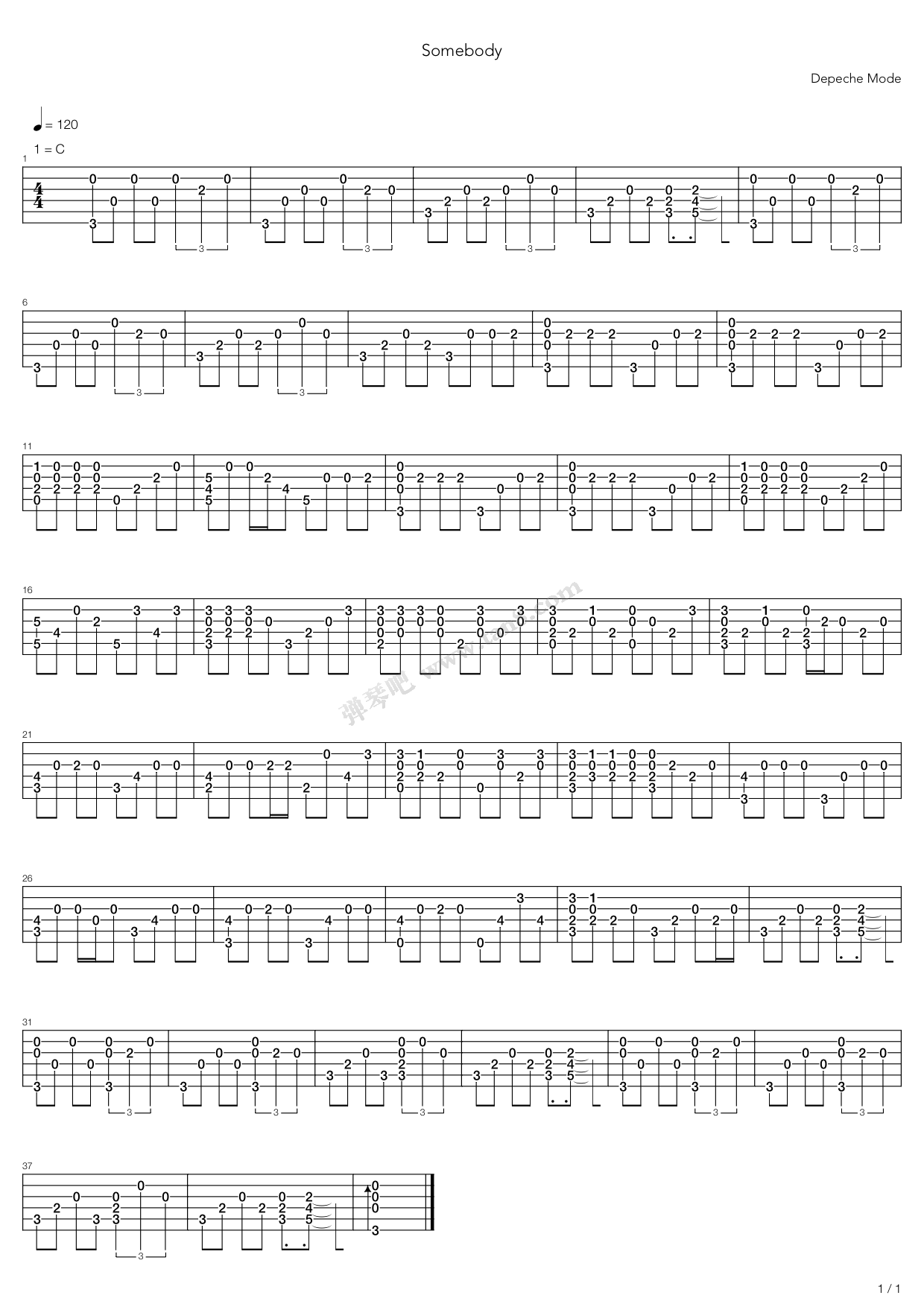 《somebody》,depeche mode(六线谱 吉他谱吉他谱 第1页