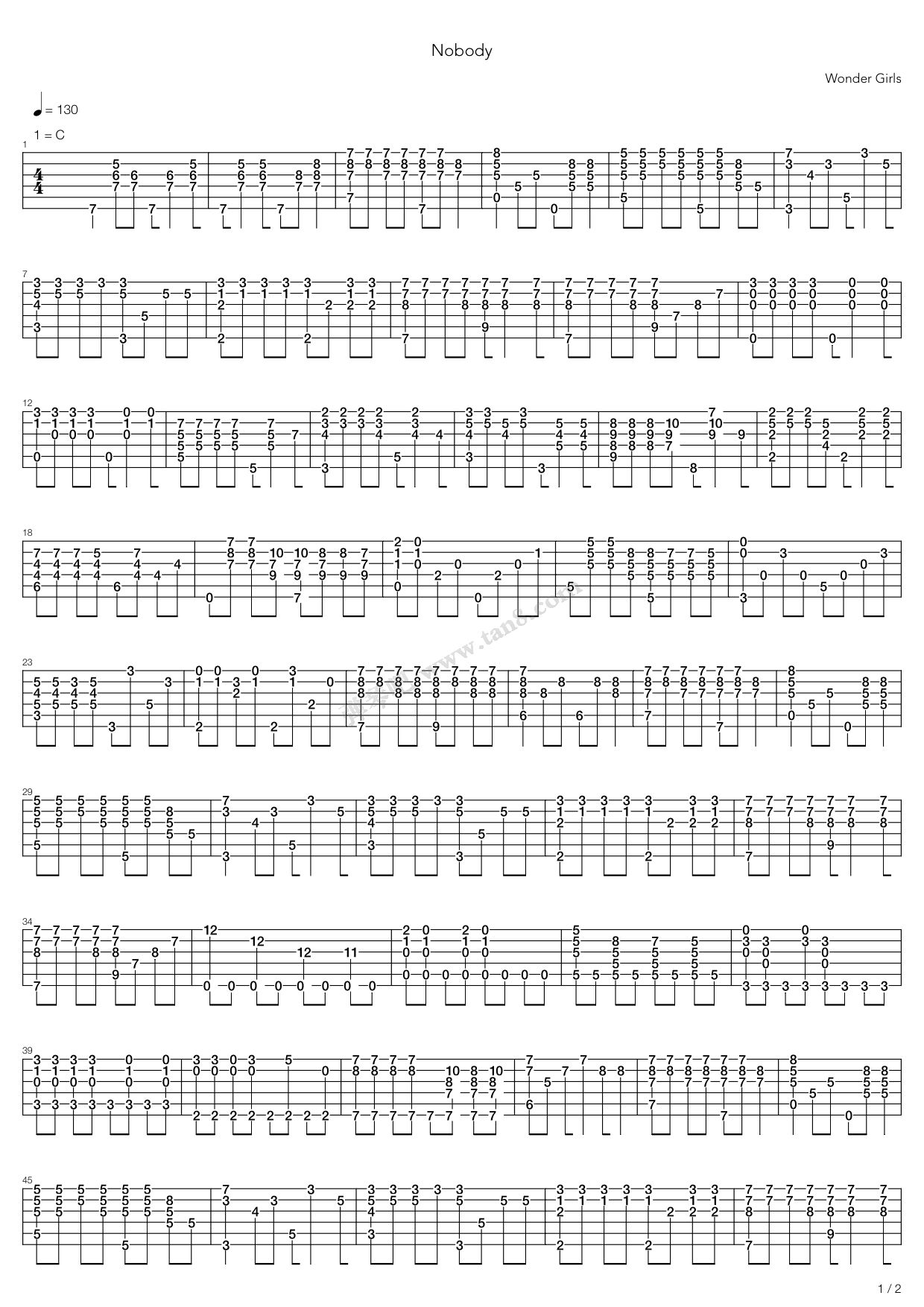 《nobody》,wonder girls(六线谱 吉他谱吉他谱 第1页