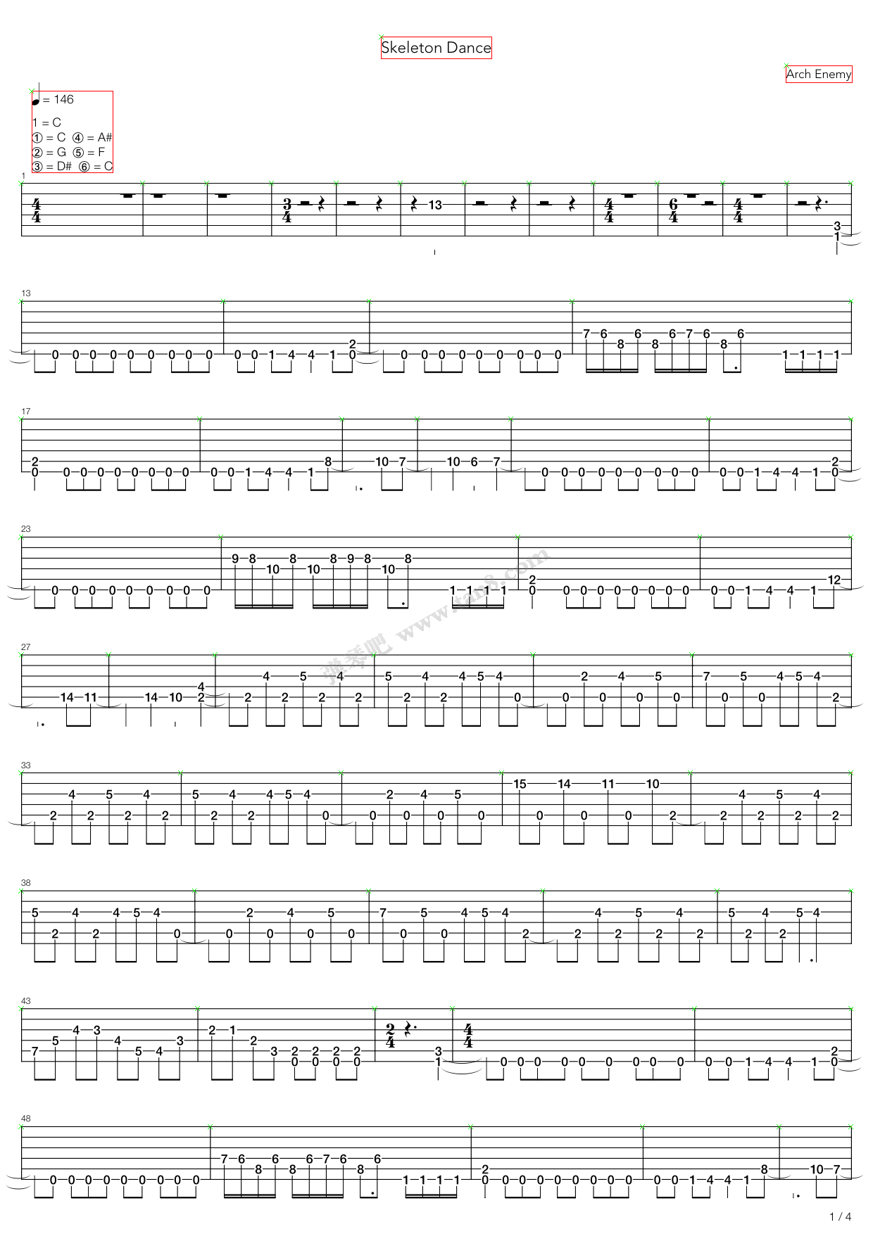 《skeleton dance》,arch enemy(六线谱 吉他谱吉他谱 第1页