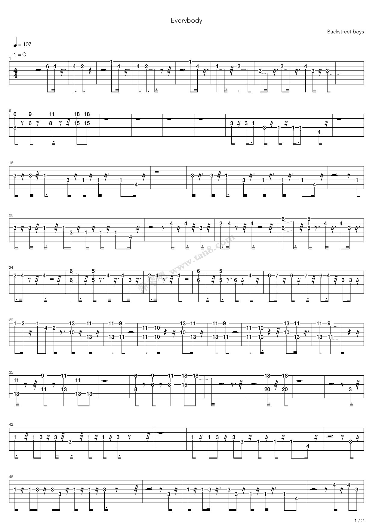 《everybody》,backstreet boys(六线谱 吉他谱吉他谱 第1页