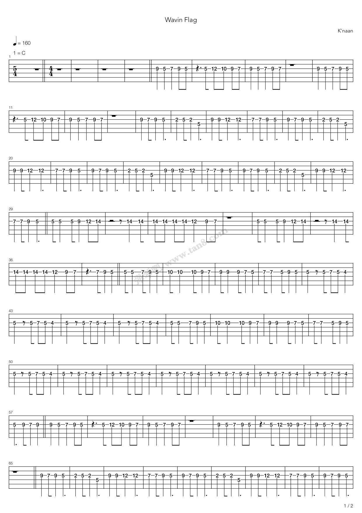 《wavin flag》,knaan(六线谱 吉他谱吉他谱 第4页