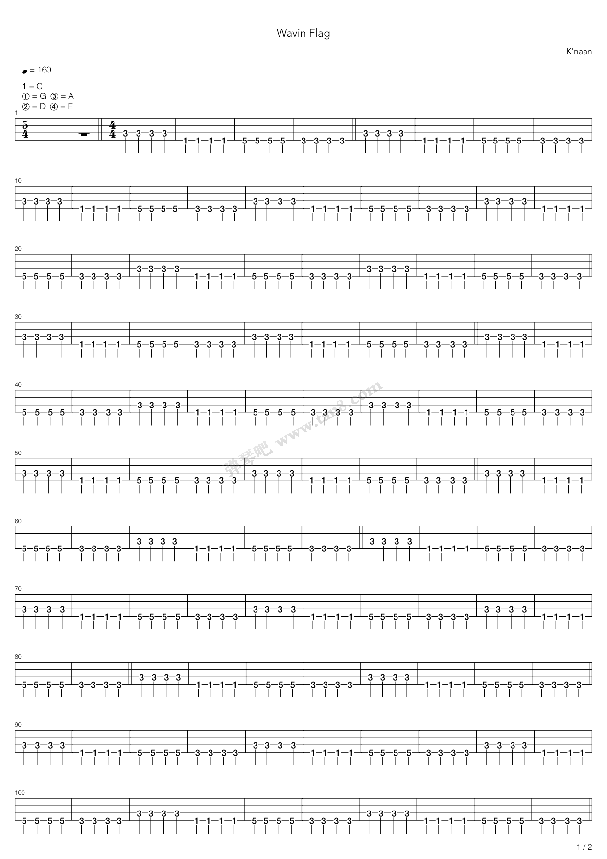 《wavin flag》,knaan(六线谱 吉他谱吉他谱 第6页