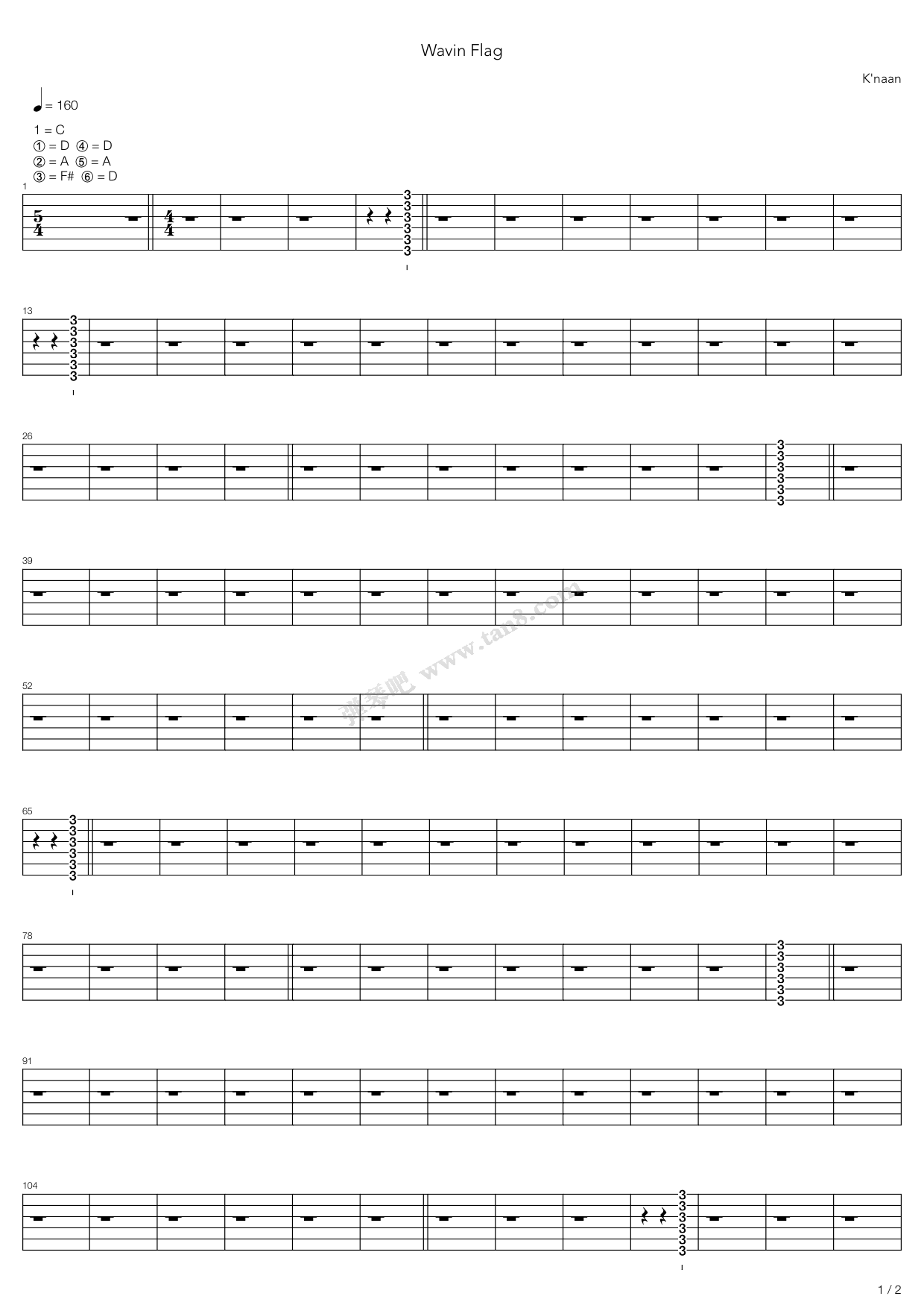 《wavin flag》,knaan(六线谱 吉他谱吉他谱 第8页