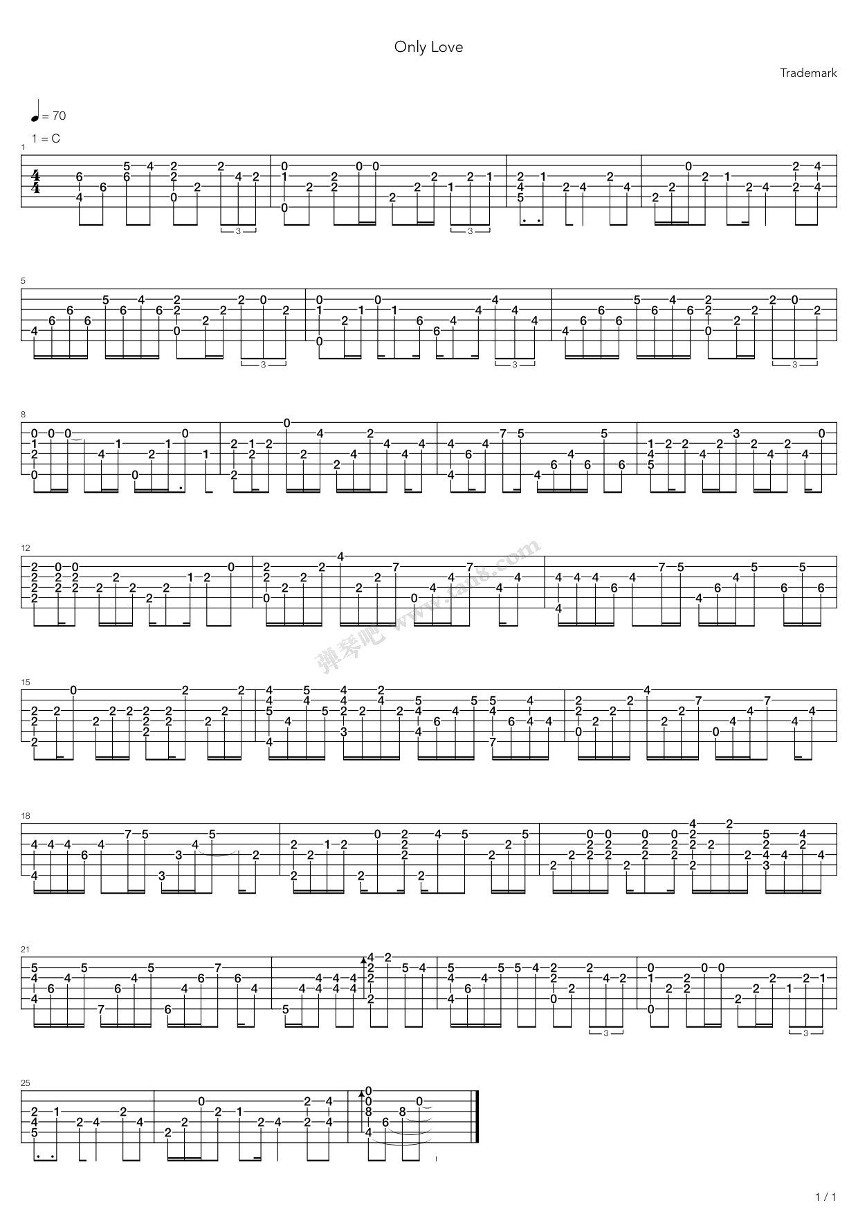 《only love》,trademark(六线谱 吉他谱吉他谱 第1页
