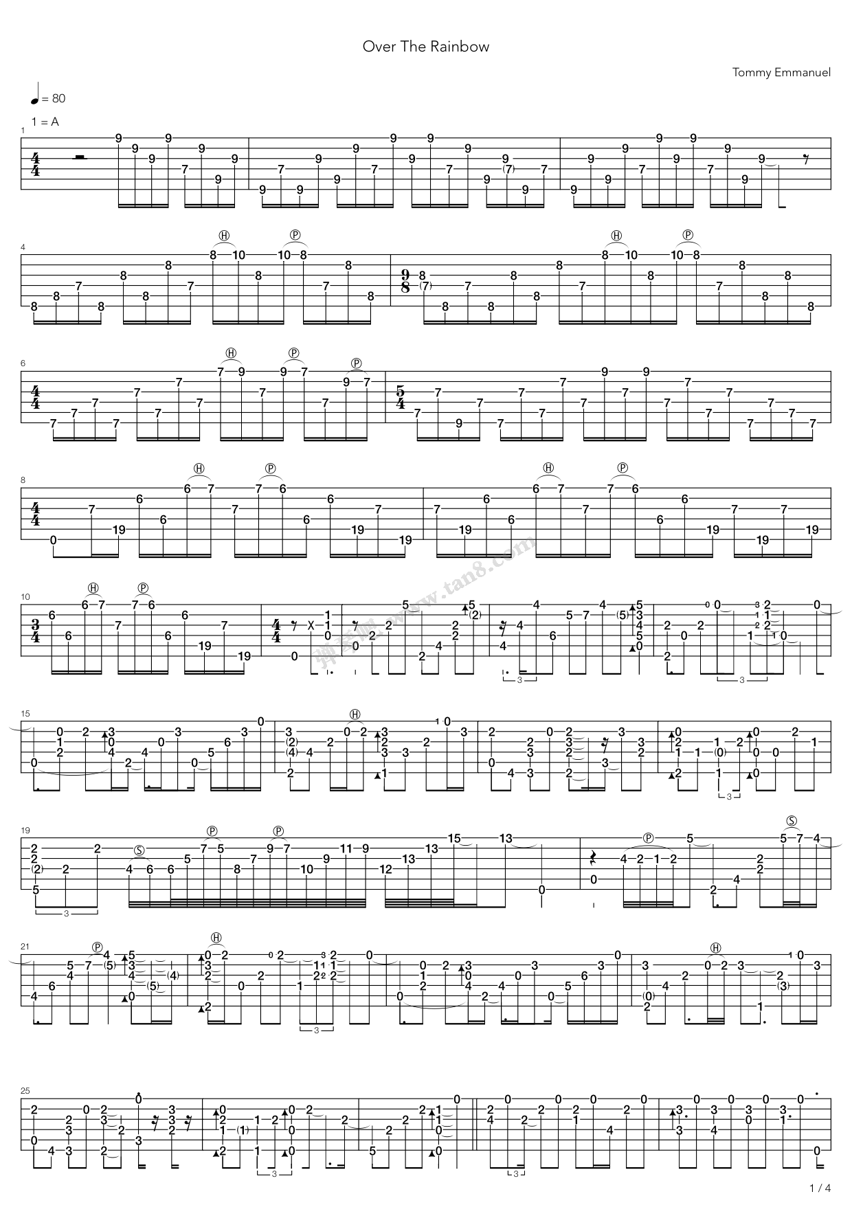 《somewhere over the rainbow》,tommy emmanuel(六线谱 吉他谱吉他