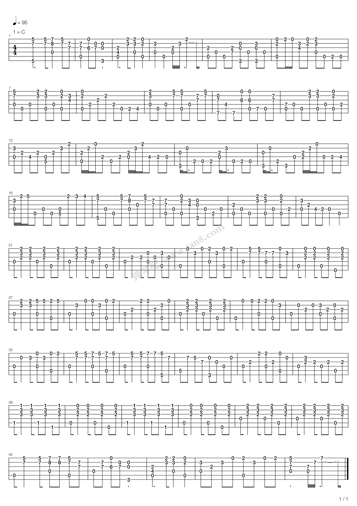 《望春风》,齐秦(六线谱 吉他谱吉他谱 第1页