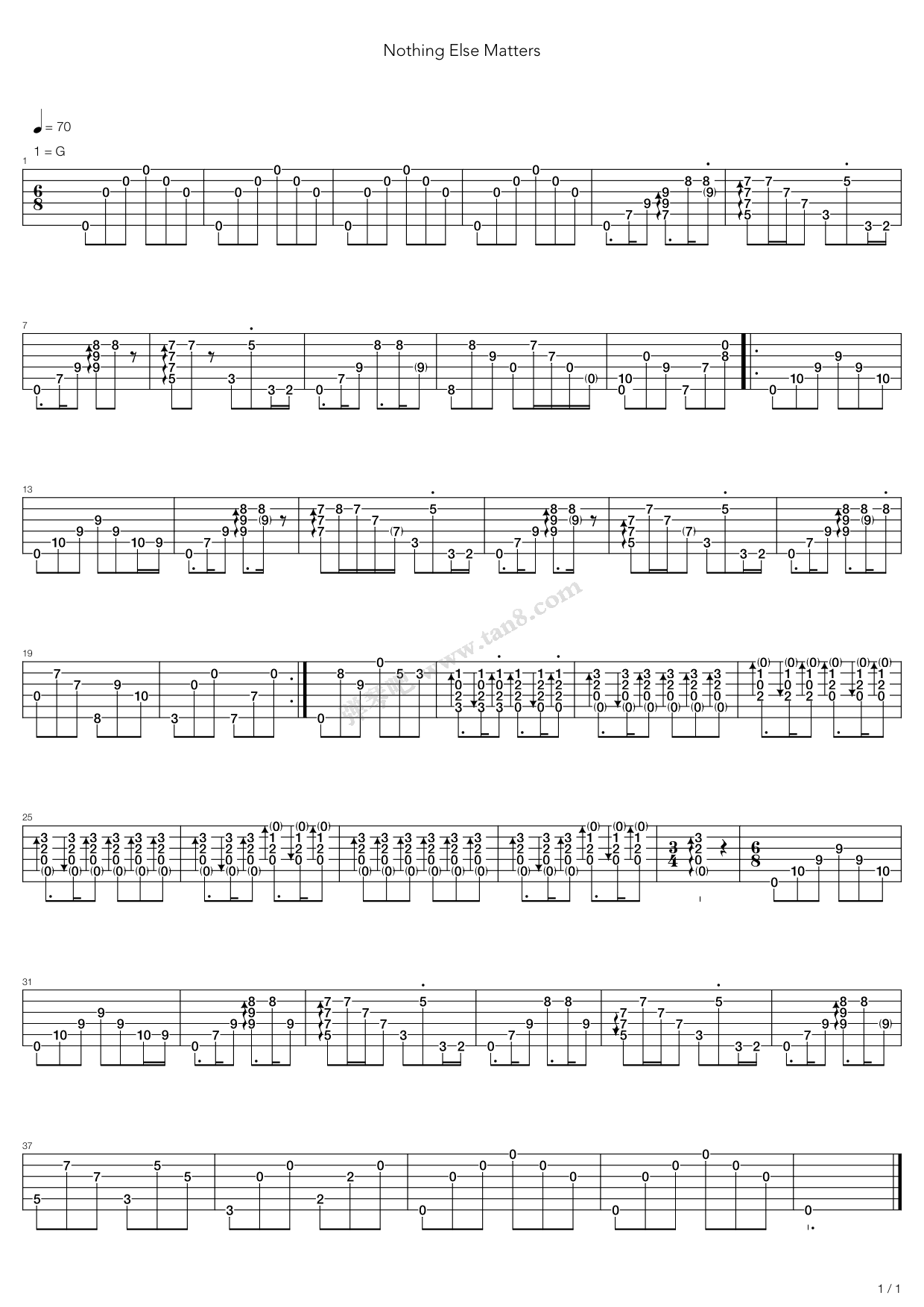 《nothing else matters》,metallica(六线谱 吉他谱吉他谱 第1页