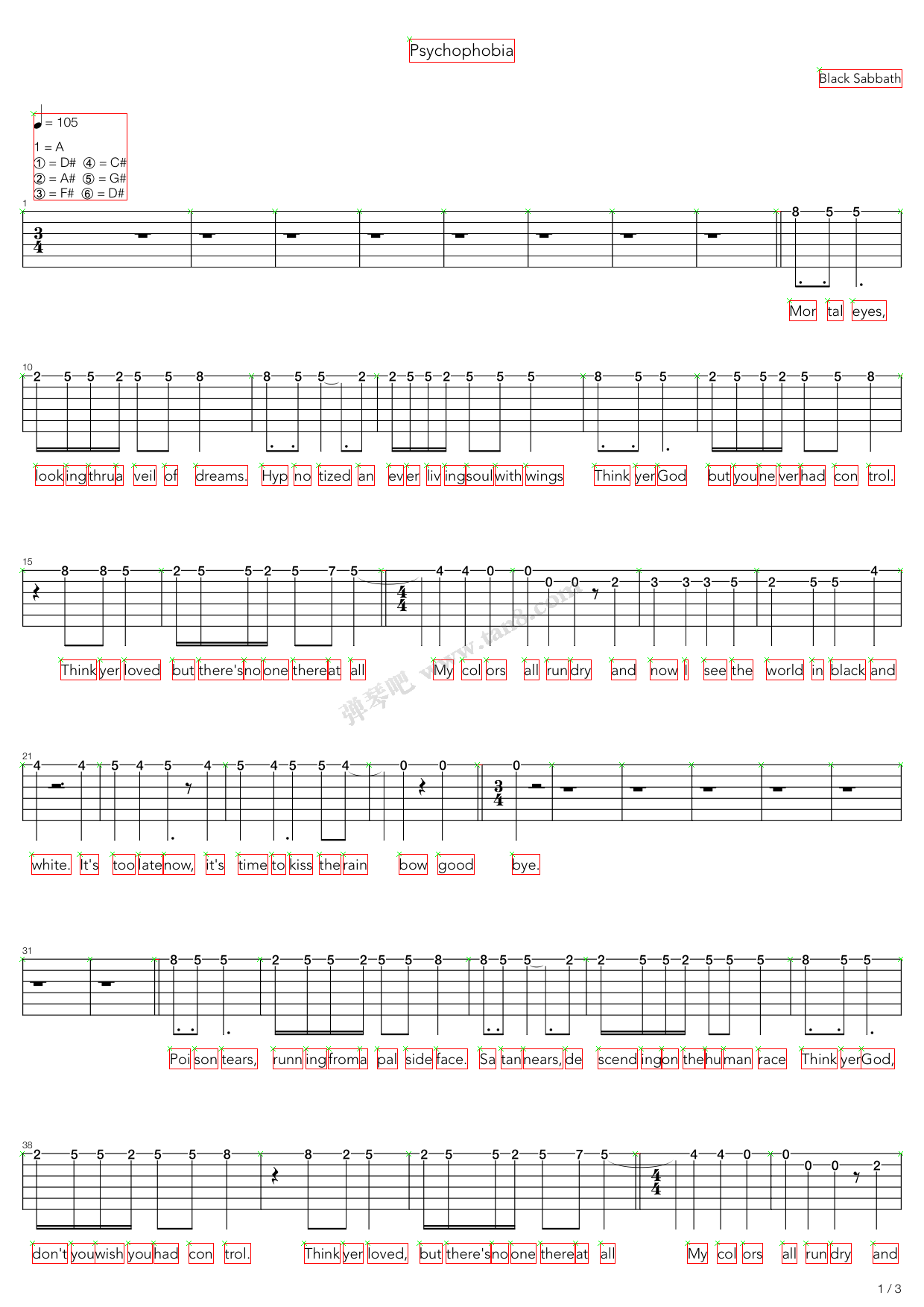 《psychophobia》,black sabbath(六线谱 吉他谱吉他谱 第1页