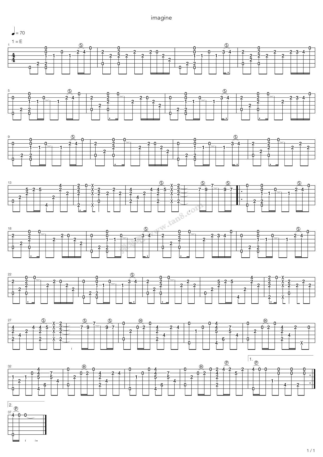 《imagine》,群星(六线谱 吉他谱吉他谱 第1页
