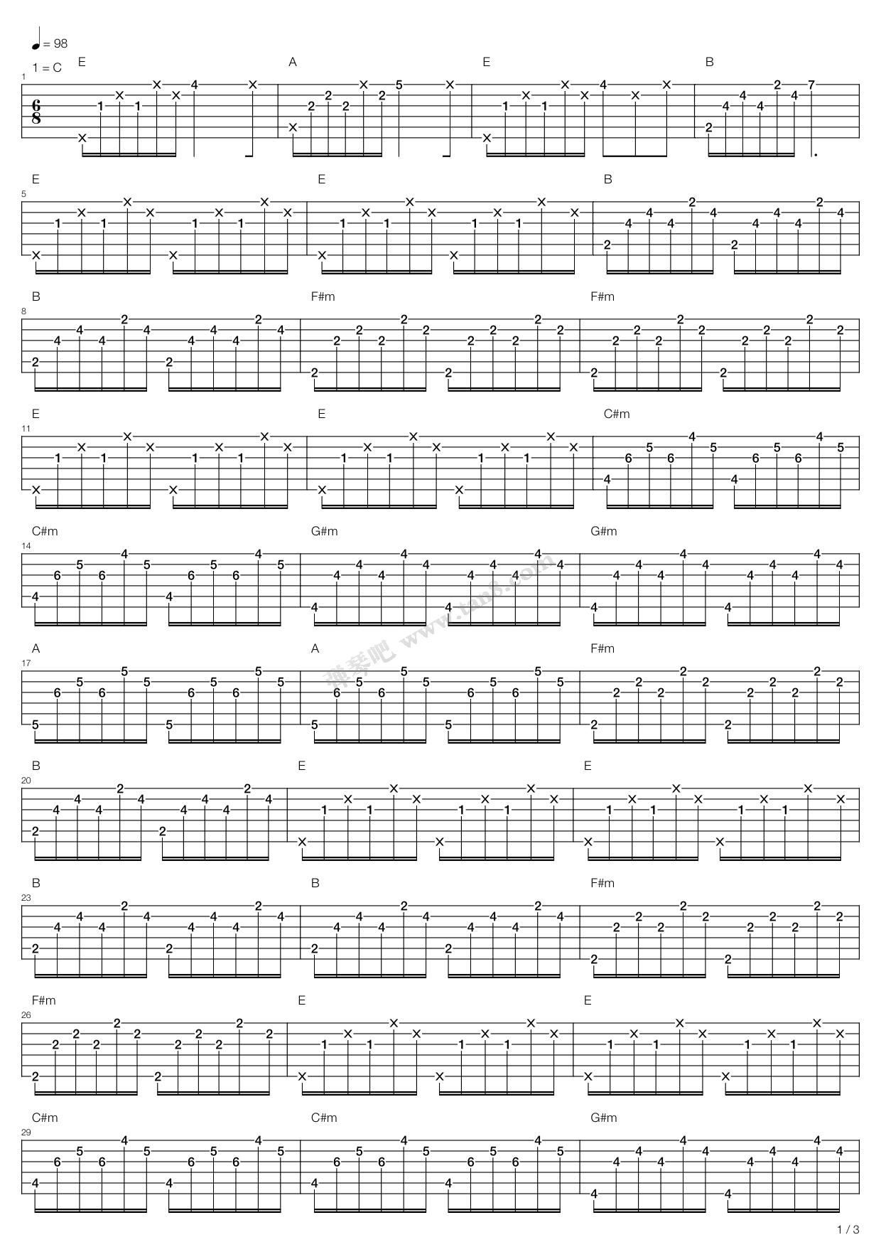 安娜小笺 吉他谱-虫虫吉他谱免费下载