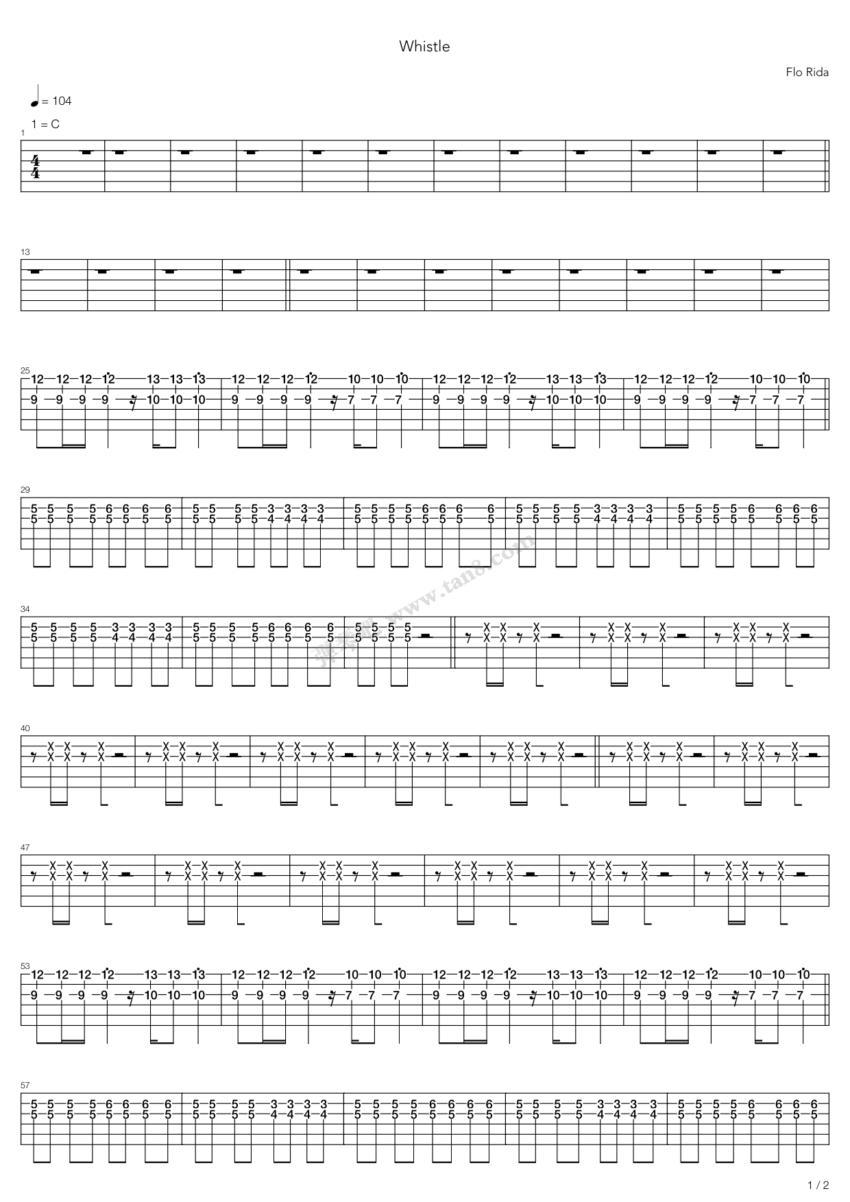 《whistle》,flo rida(六线谱 吉他谱吉他谱 第4页