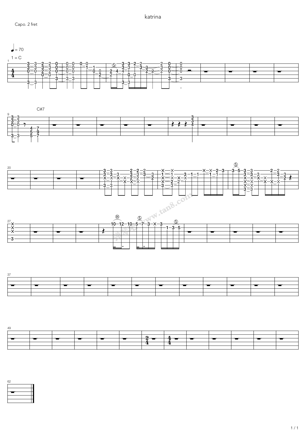 《katrina》,陶喆(六线谱 吉他谱吉他谱 第1页