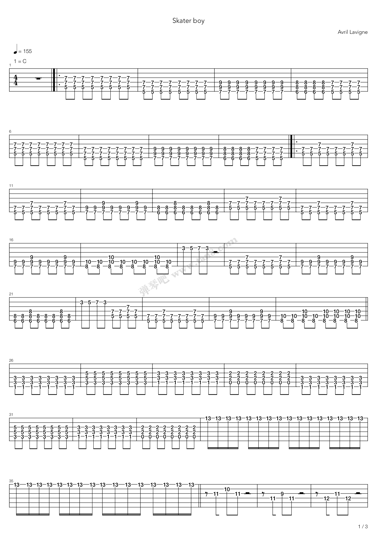 Sk8er Boi(Skater Boy) 吉他谱虫虫吉他谱免费下载