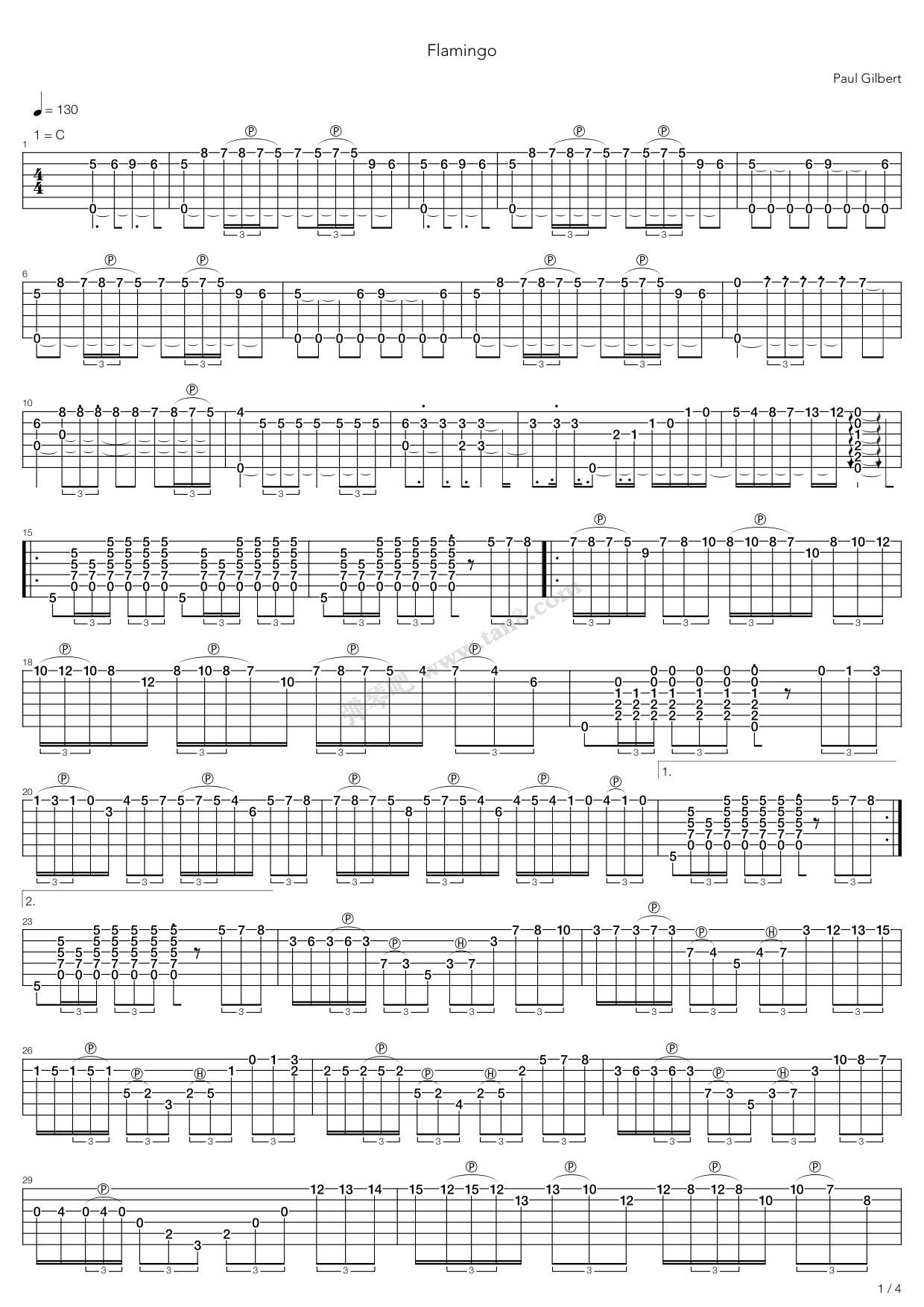 《flamingo》,paul gilbert(六线谱 吉他谱吉他谱 第1页