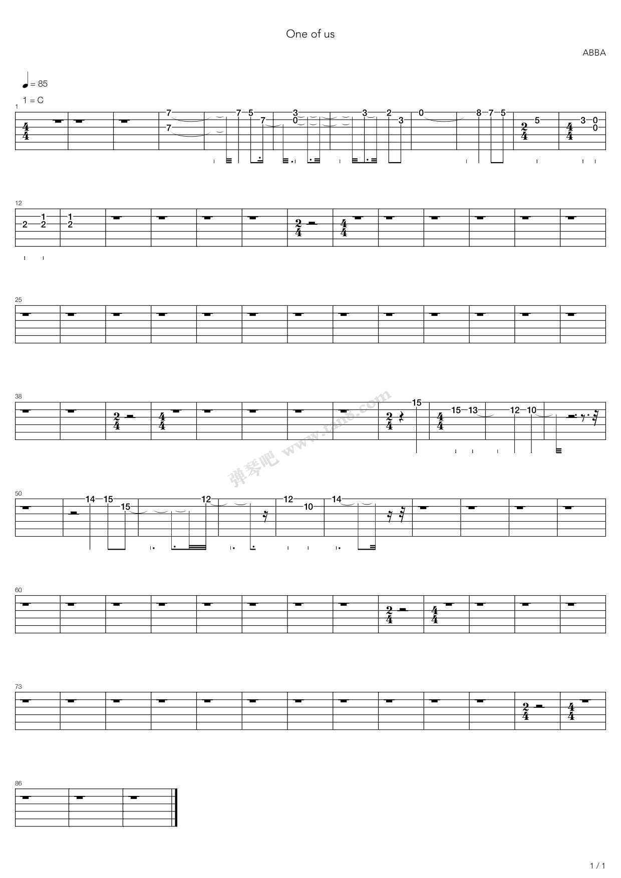 《one of us》,abba(六线谱 吉他谱吉他谱 第18页