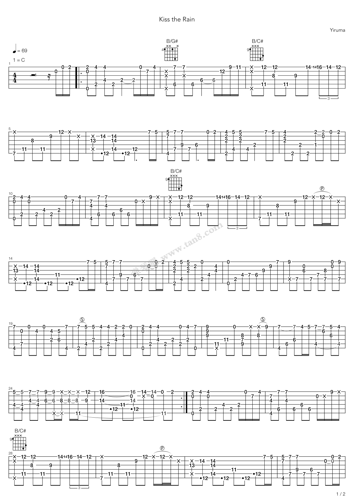 《kiss the rain》,?(六线谱 吉他谱吉他谱 第1页