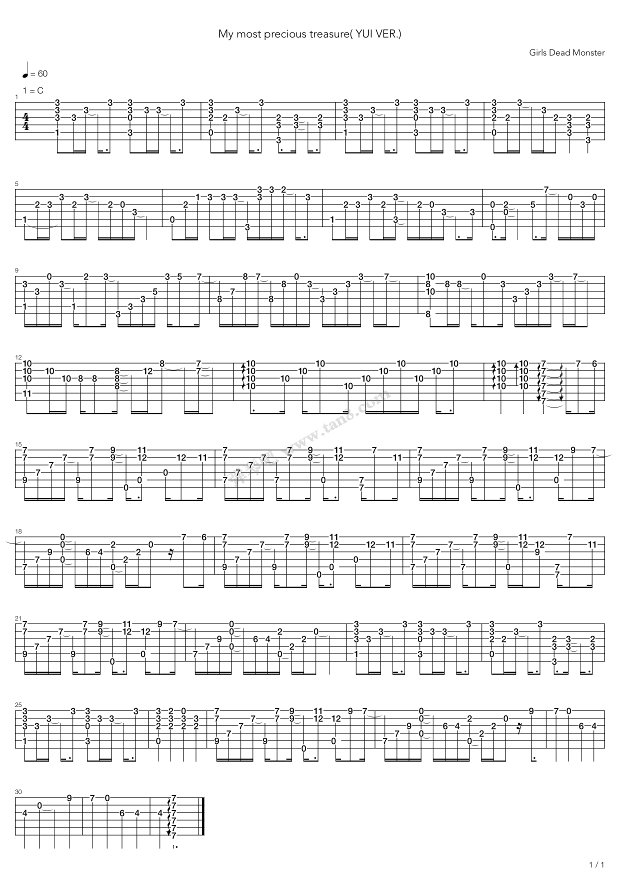 《angel beats - 一番の宝物》,动漫游戏(六线谱 吉他谱吉他谱 第1页