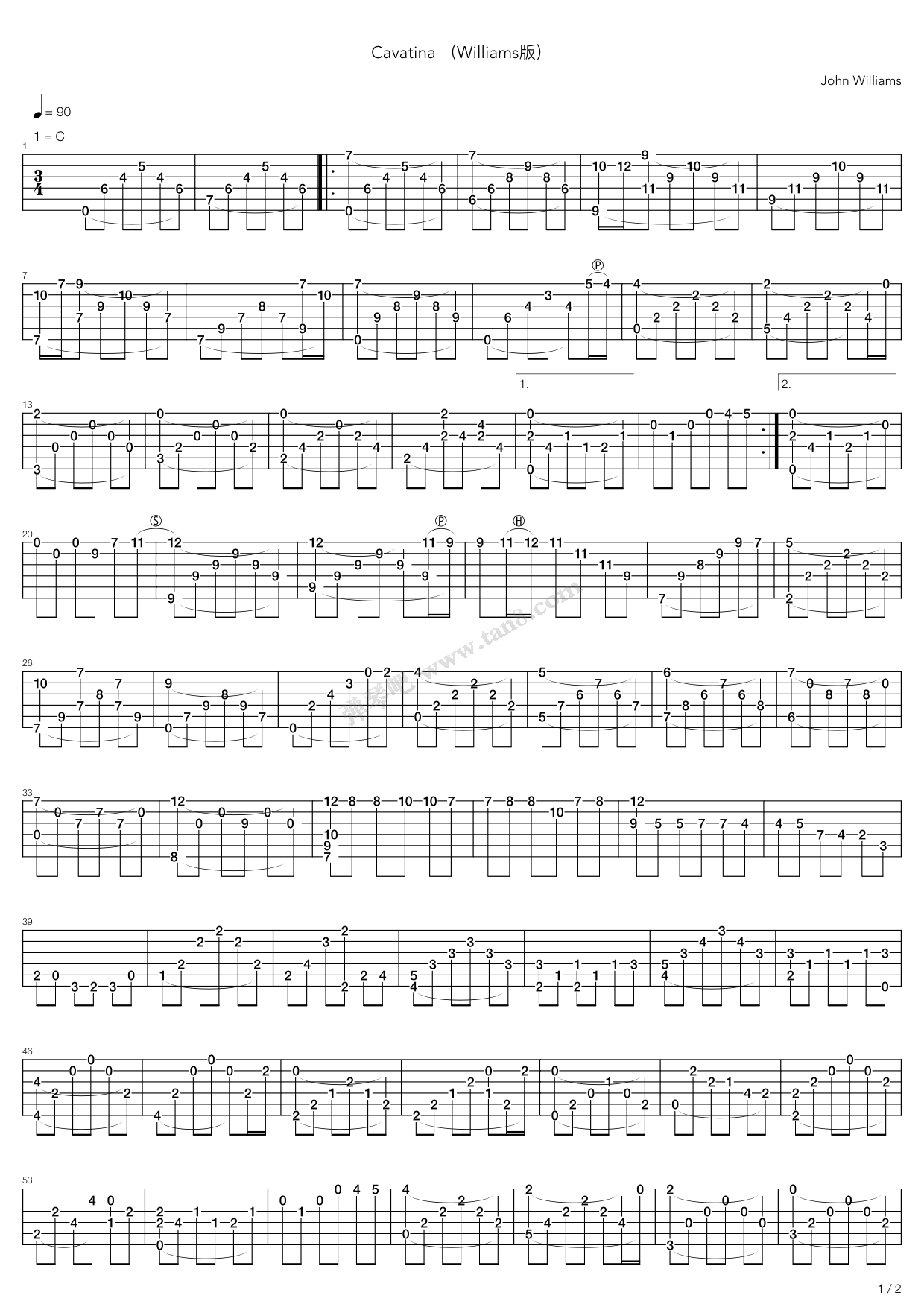 《cavatina(卡伐蒂娜)》,john williams(六线谱 吉他谱吉他谱 第1页