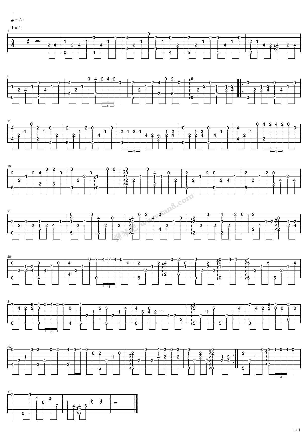 《flower》,岸部真明(六线谱 吉他谱吉他谱 第1页