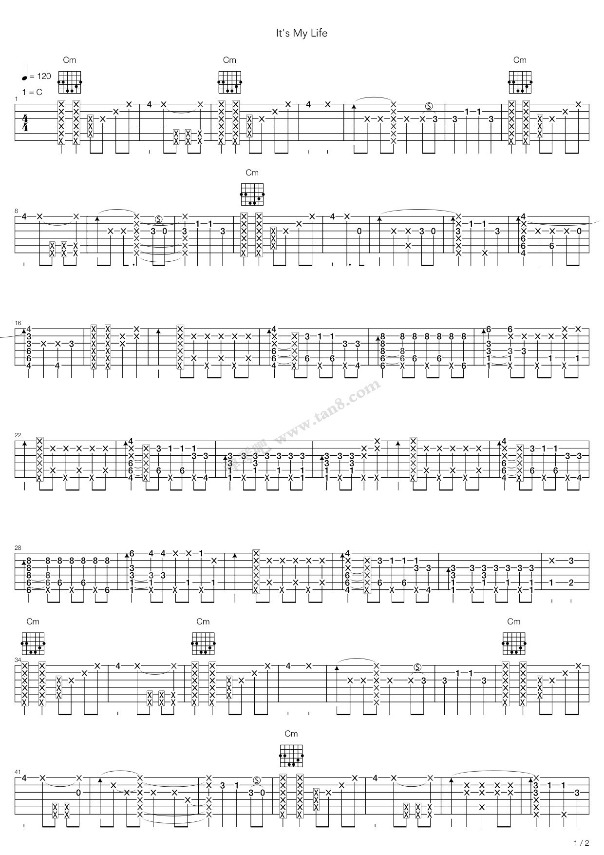 《its my life (吉他指弹版)》,bon jovi(六线谱 吉他谱吉他谱 第1页