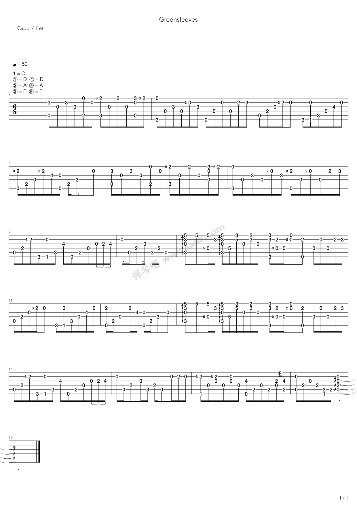 《greensleeves(绿袖子)》,franco morone(六线谱 吉他谱吉他谱 第1页