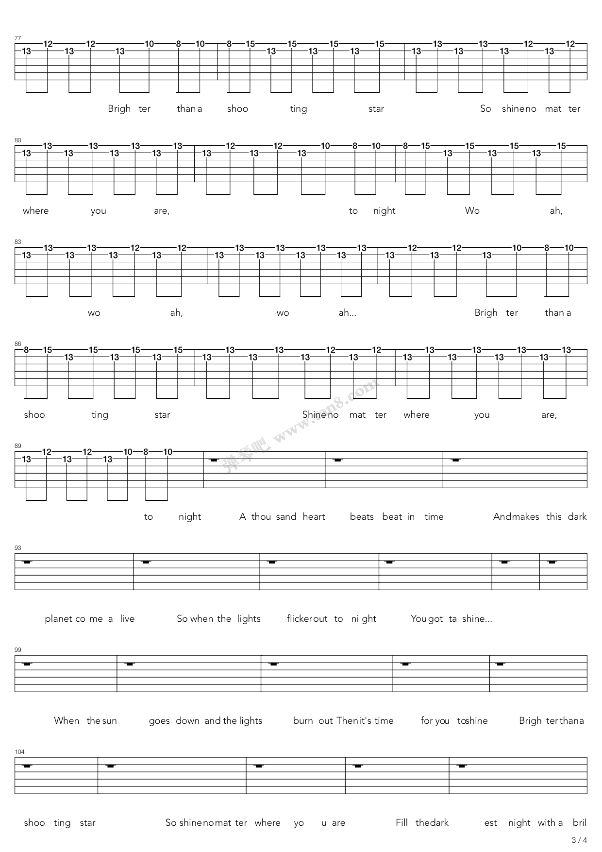 《shooting star》,owl city( 调六线吉他谱-虫虫吉他