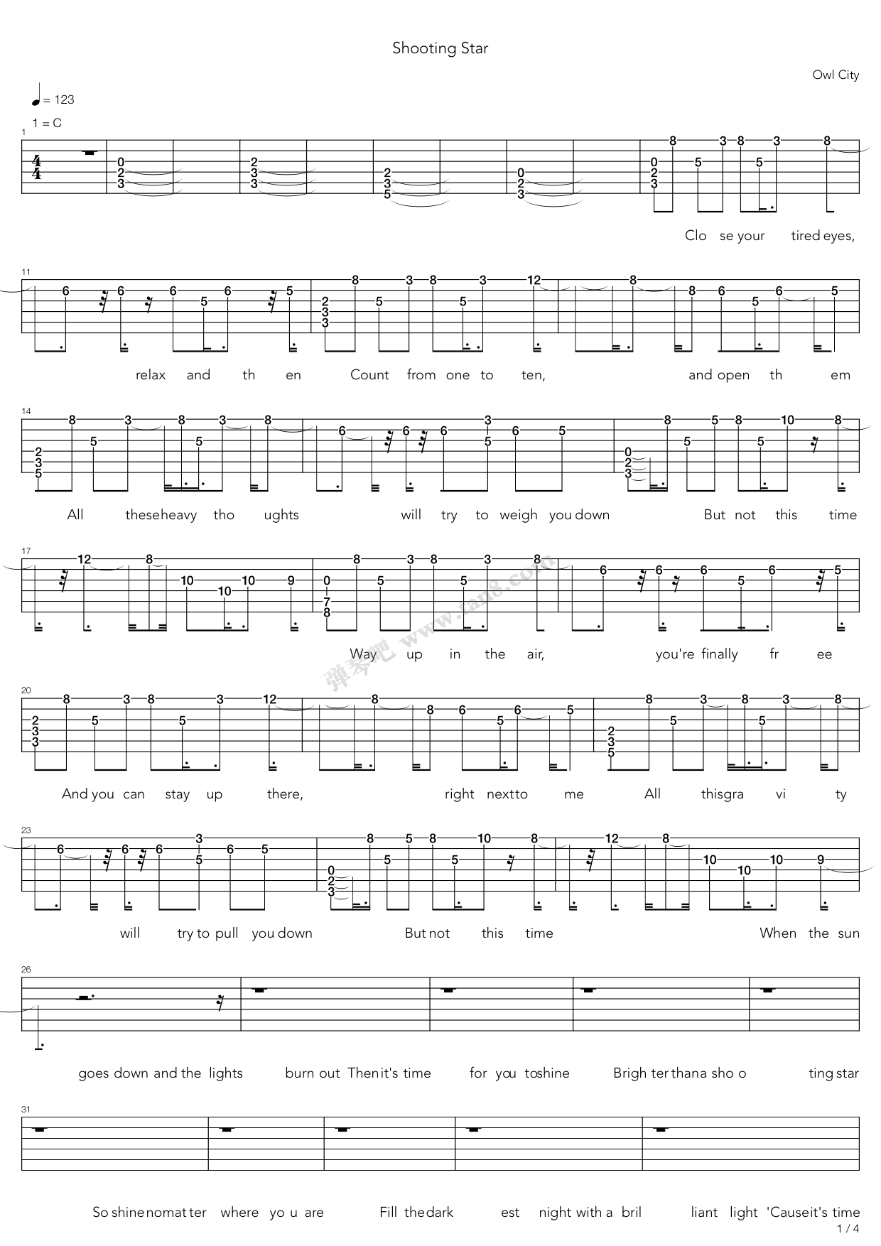 《shooting star》,owl city(六线谱 吉他谱吉他谱 第16页