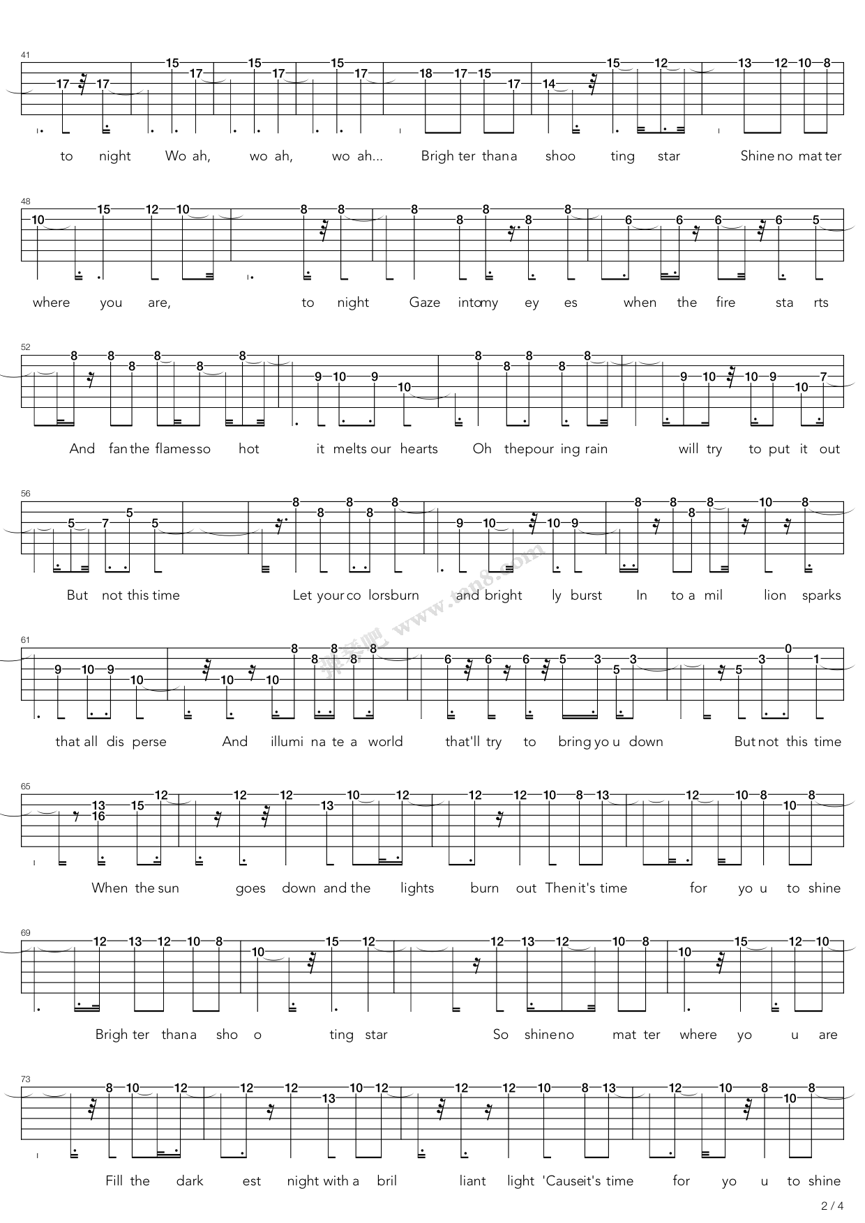 《shooting star》,owl city(六线谱 吉他谱吉他谱 第2页