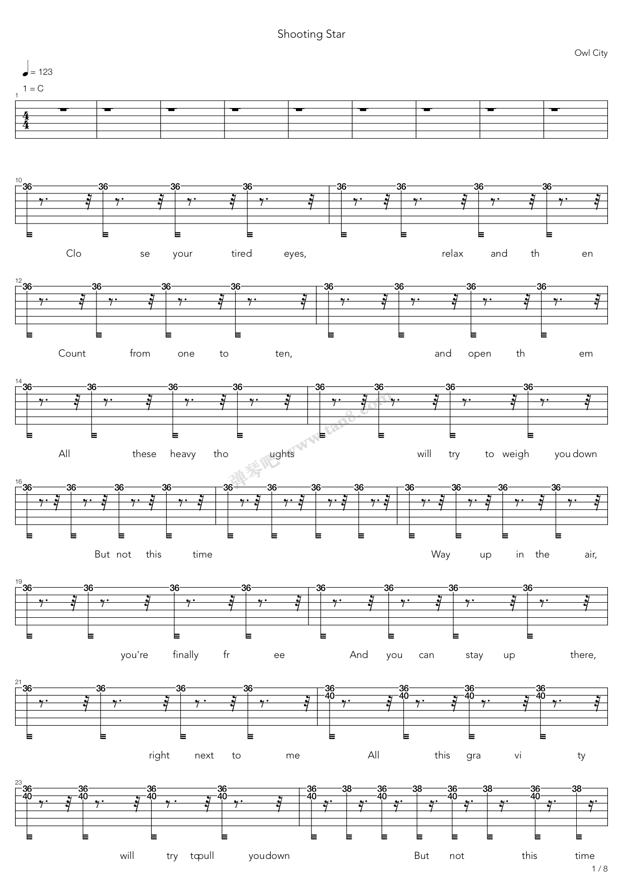 《shooting star》,owl city(六线谱 吉他谱吉他谱 第27页