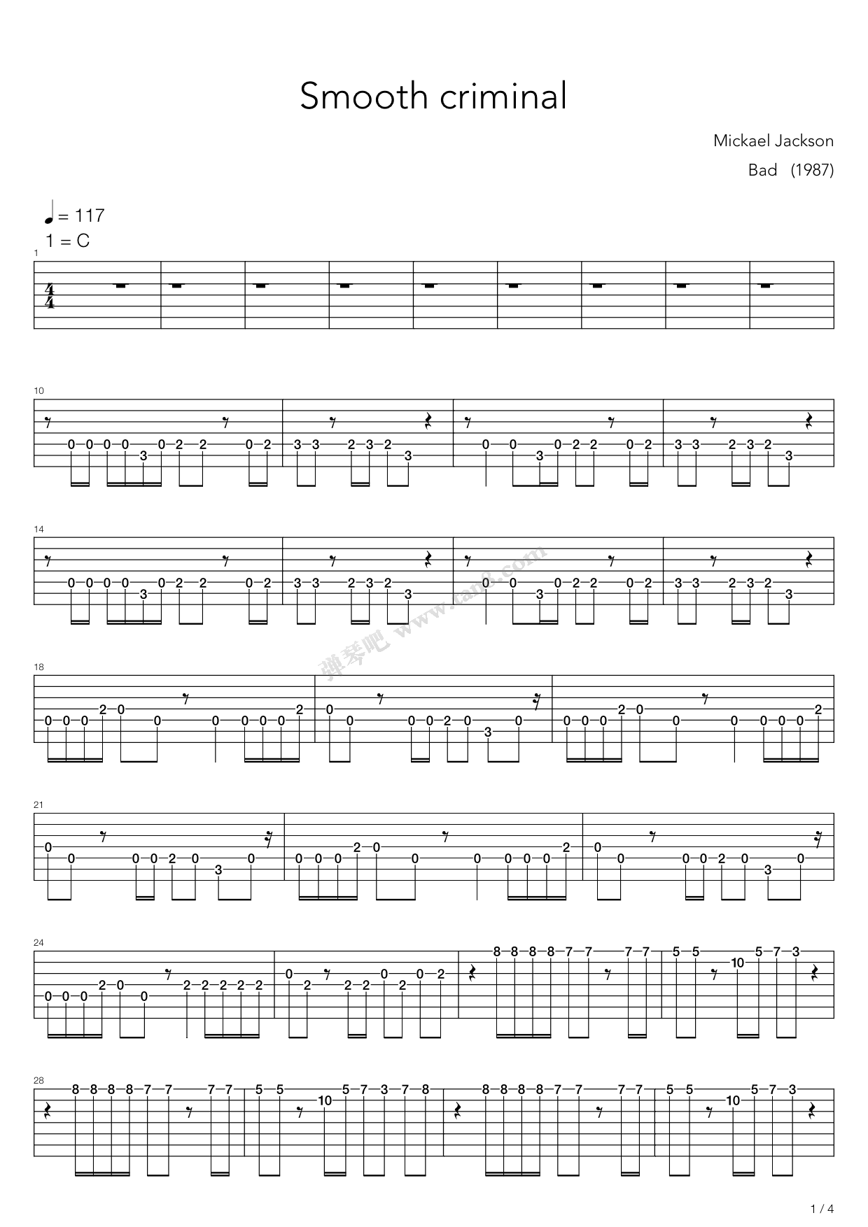 《smooth criminal》,michael jackson(六线谱 吉他谱吉他谱 第12页