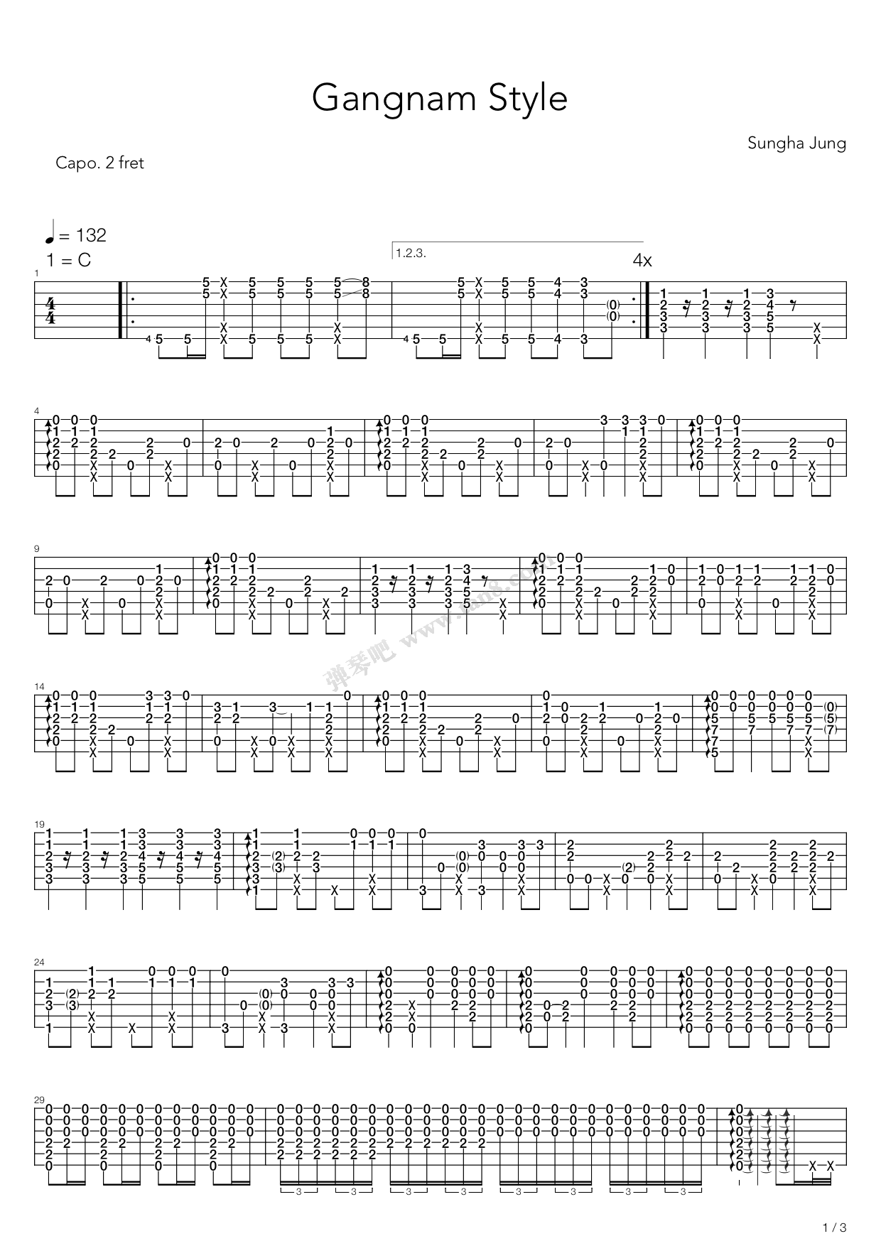 《gangnam style(江南style指弹版,郑成河)》,郑成河(六线谱 吉他谱