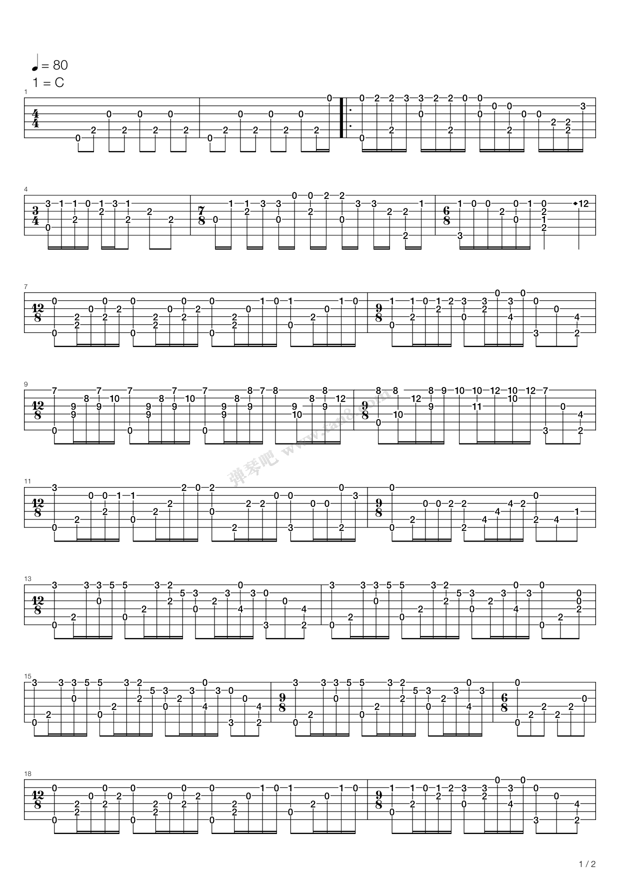 《梦中的婚礼》,richard clayderman(六线谱 吉他谱吉他谱 第1页