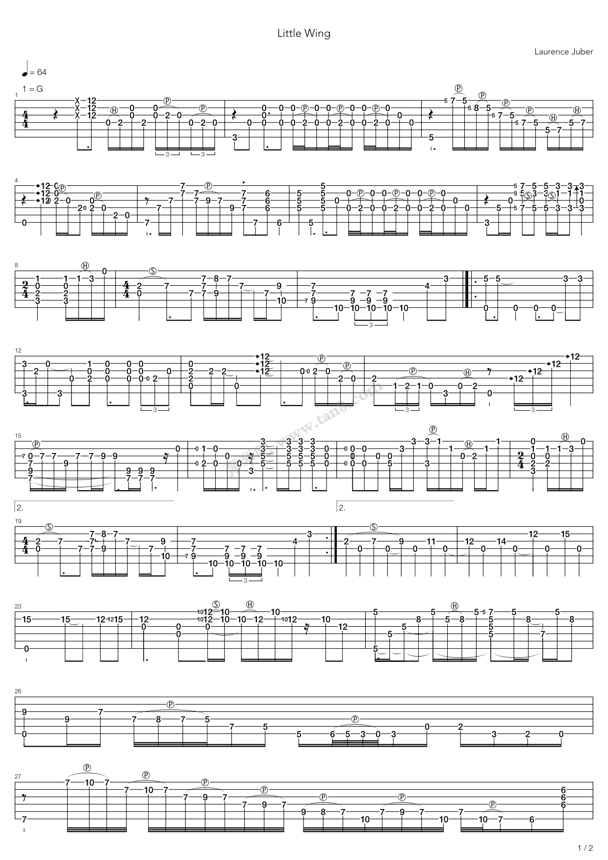 《little wing》,laurence juber(六线谱 吉他谱吉他谱 第1页