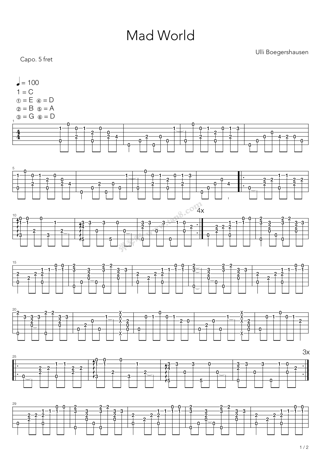 《mad world》,ulli b?gershausen(六线谱 吉他谱吉他谱 第1页